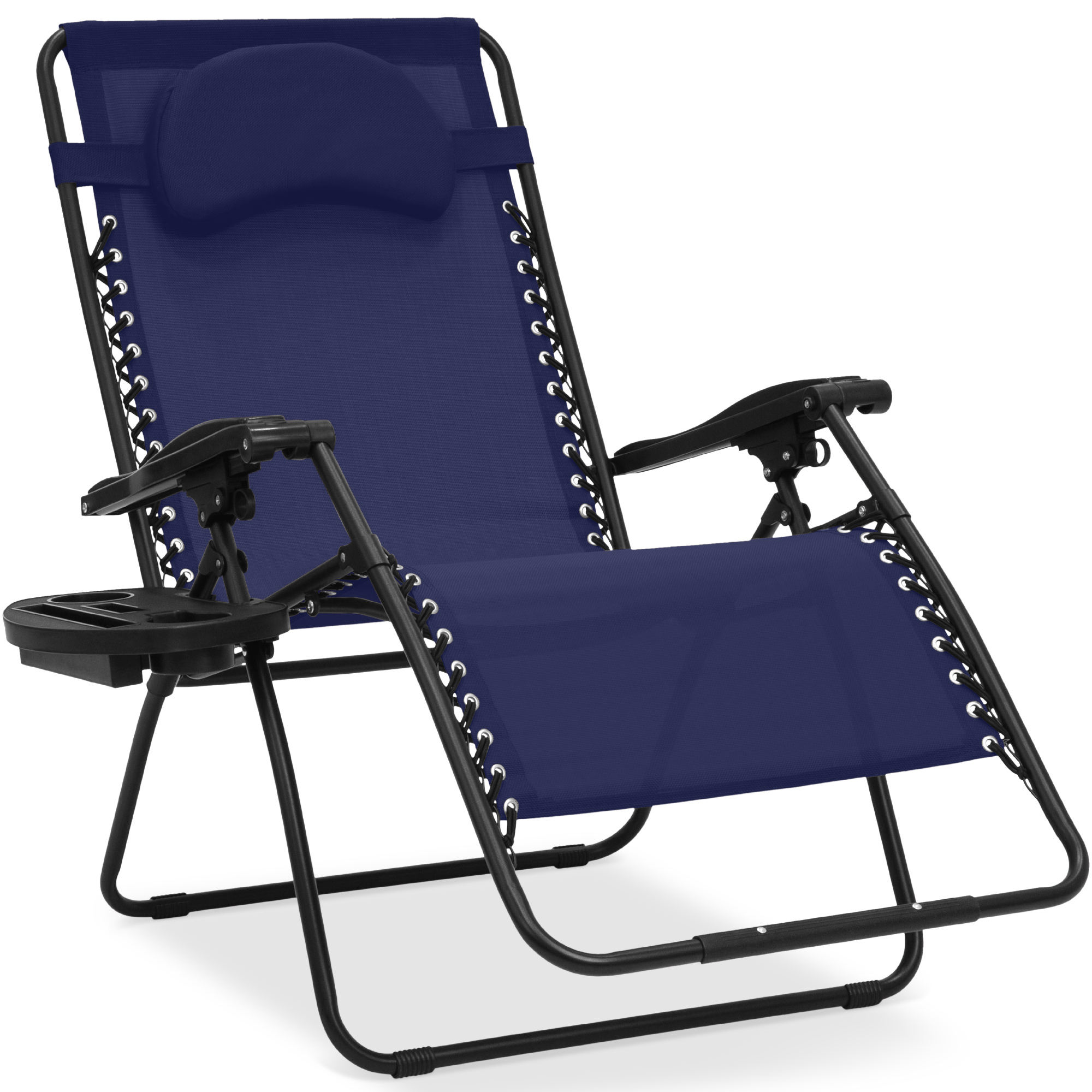 Oversized Zero Gravity Chair w/ Pillow, Cupholder, Folding Outdoor Lounge Recliner For Patio & Pool - Navy - Best Choice Products Online