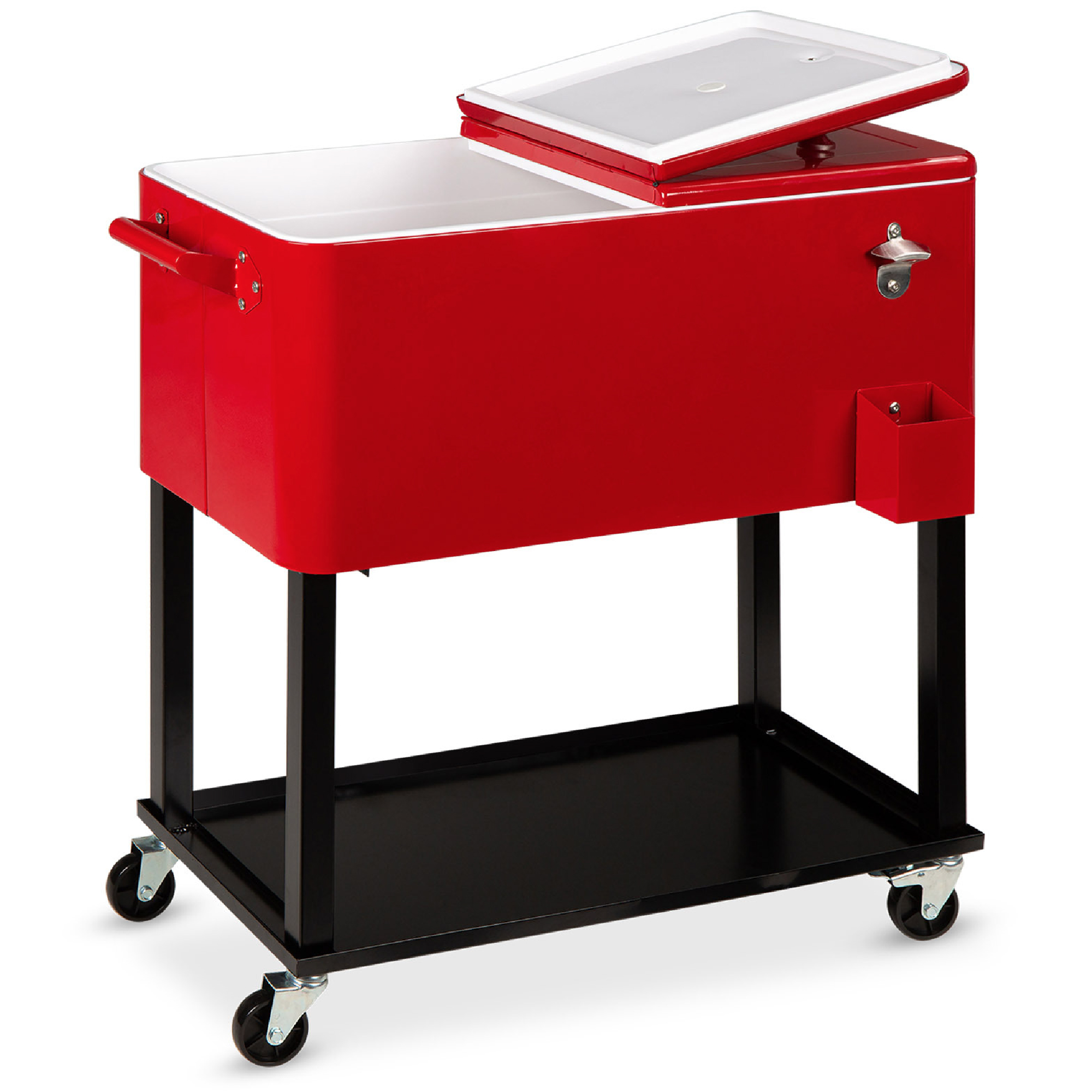 80qt Steel Rolling Cooler Cart w/ Bottle Opener, Catch Tray, Drain Plug, Locking Wheels - Red - Best Choice Products Online