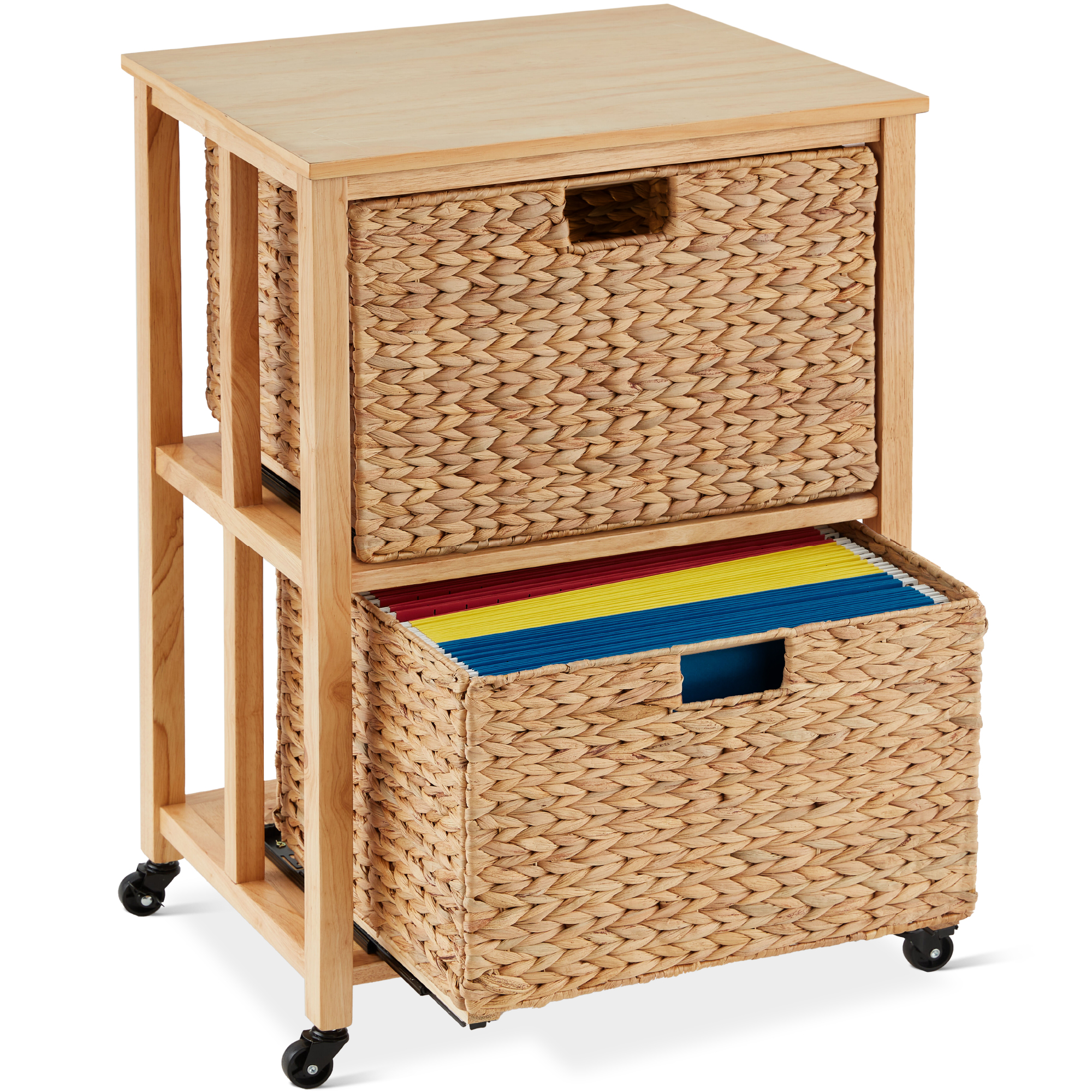 Vertical Rolling File Cabinet For Home, Office w/ Rubberwood Frame, Locking Caster Wheels - Natural - Best Choice Products Online