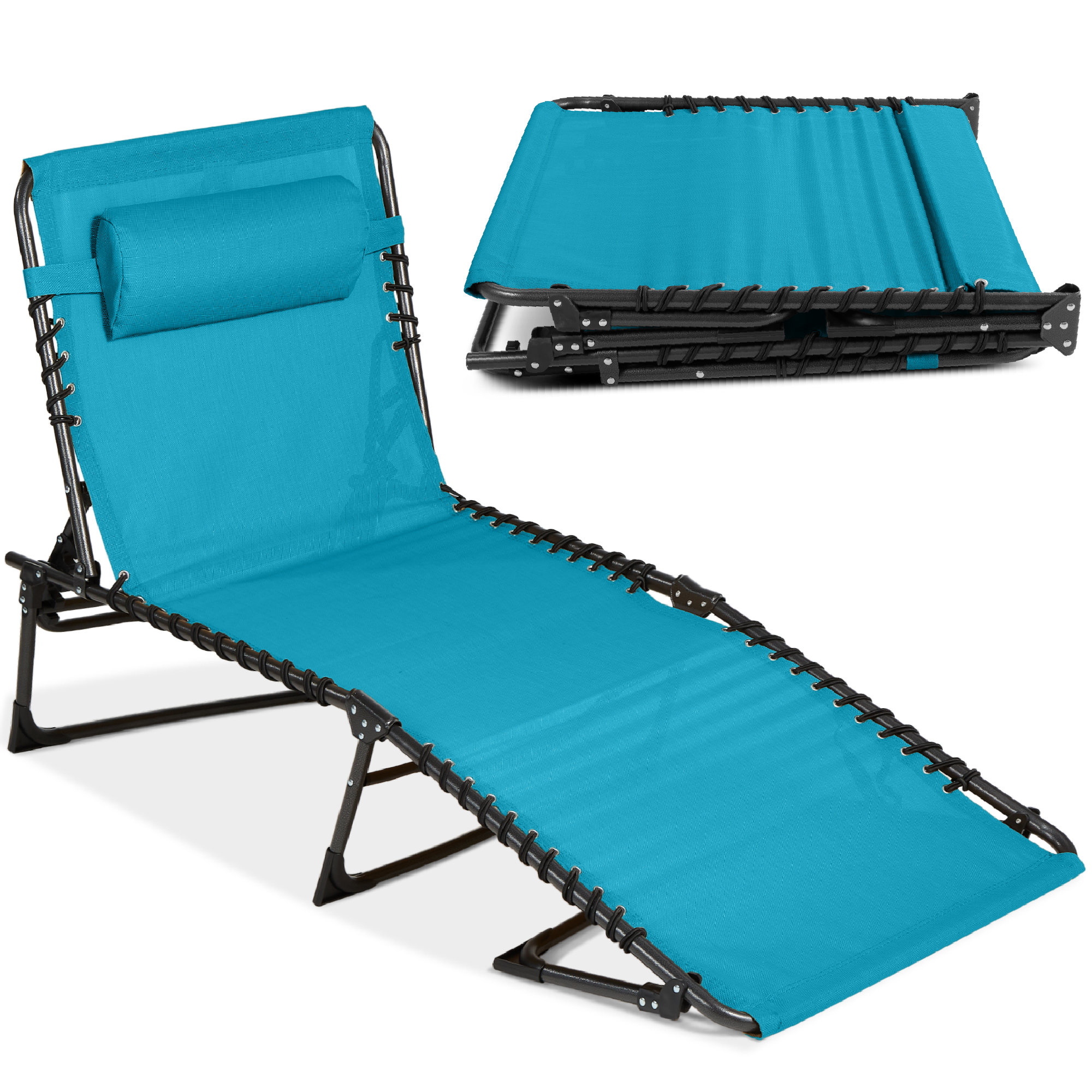 Patio Chaise Lounge Chair, Outdoor Portable Adjustable Pool Recliner w/ Pillow - Peacock - Best Choice Products Online