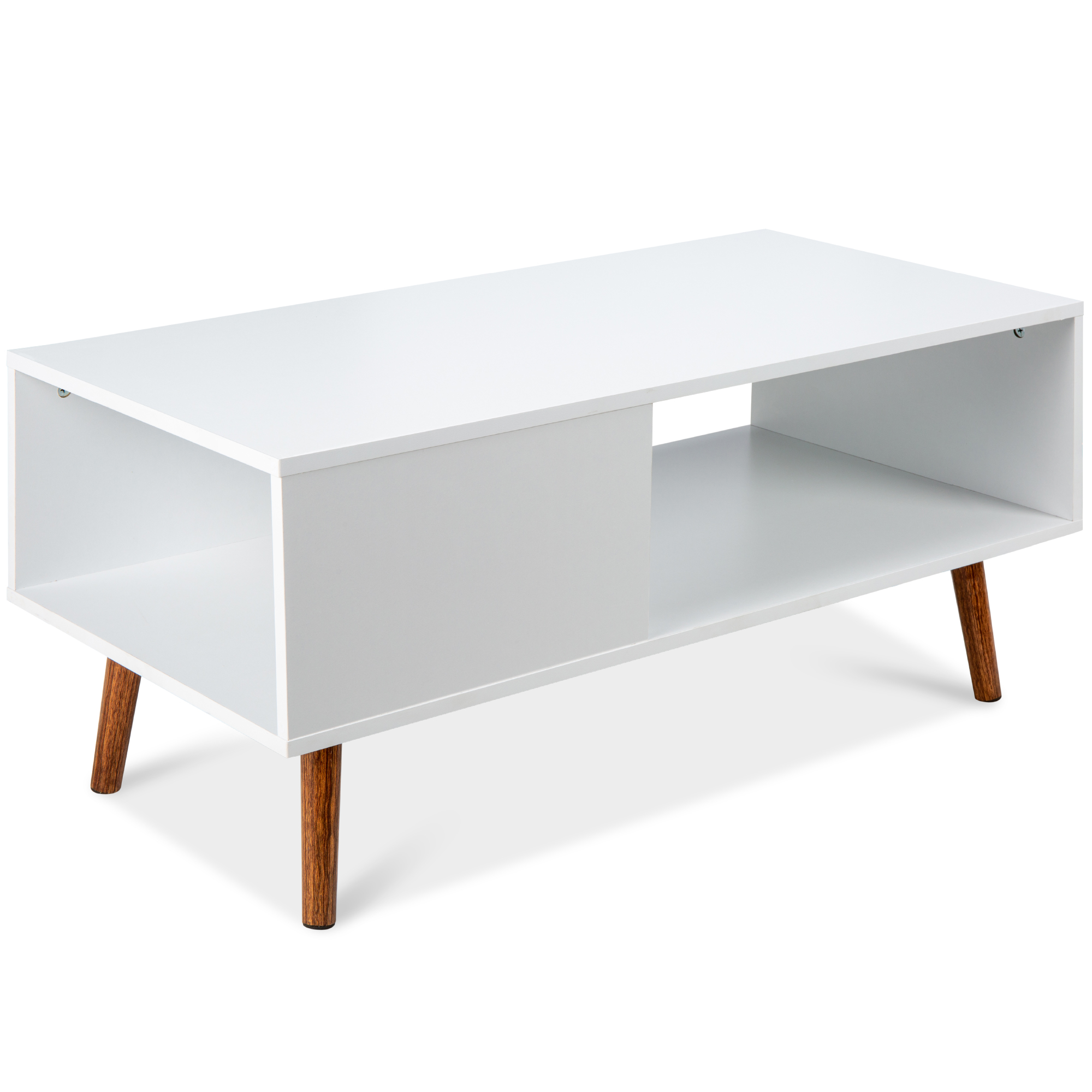 Coffee Accent Table & Versatile Entertainment Center, Wooden Mid-Century Modern Design w/ Open Storage Shelf - White/Brown - Best Choice Products