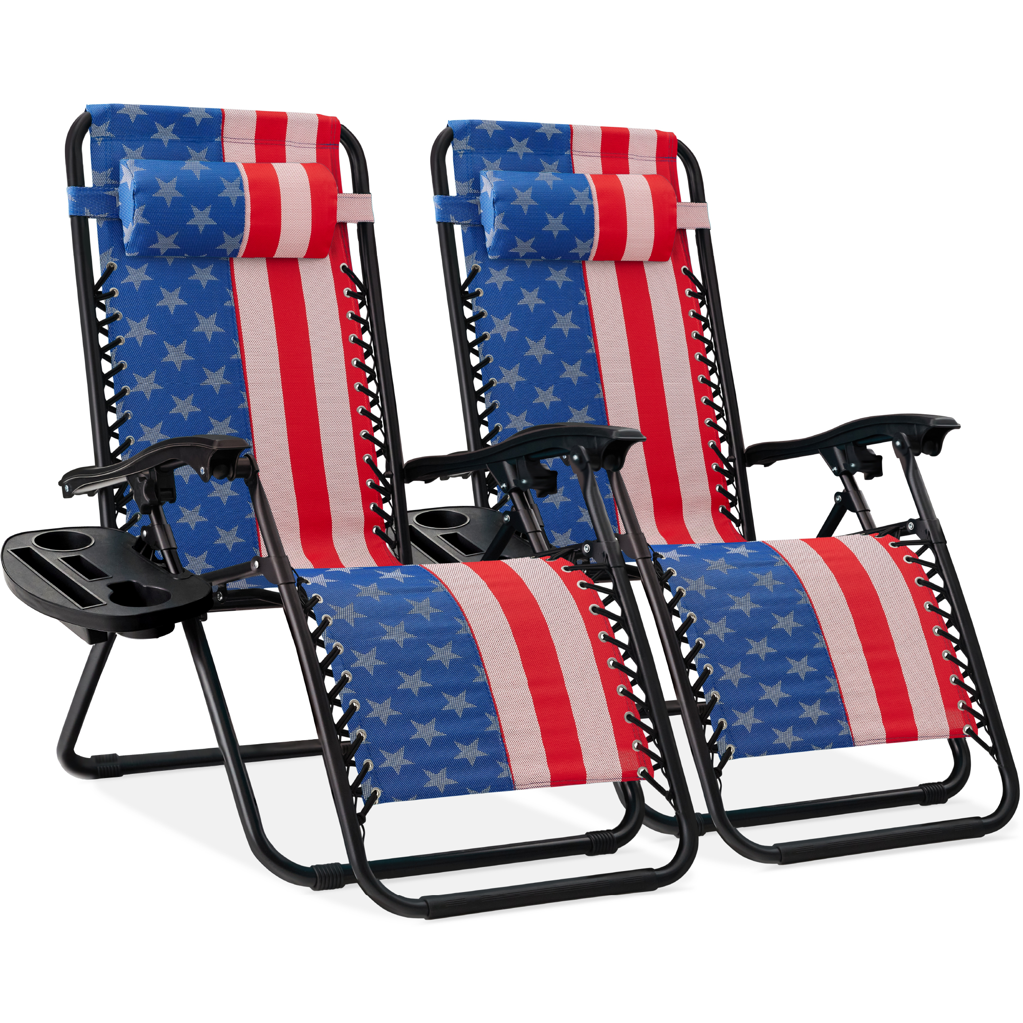2-Pack Zero Gravity Chairs, Adjustable Lounge Recliners For Patio & Pool w/ Cup Holders - American Flag - Best Choice Products Online