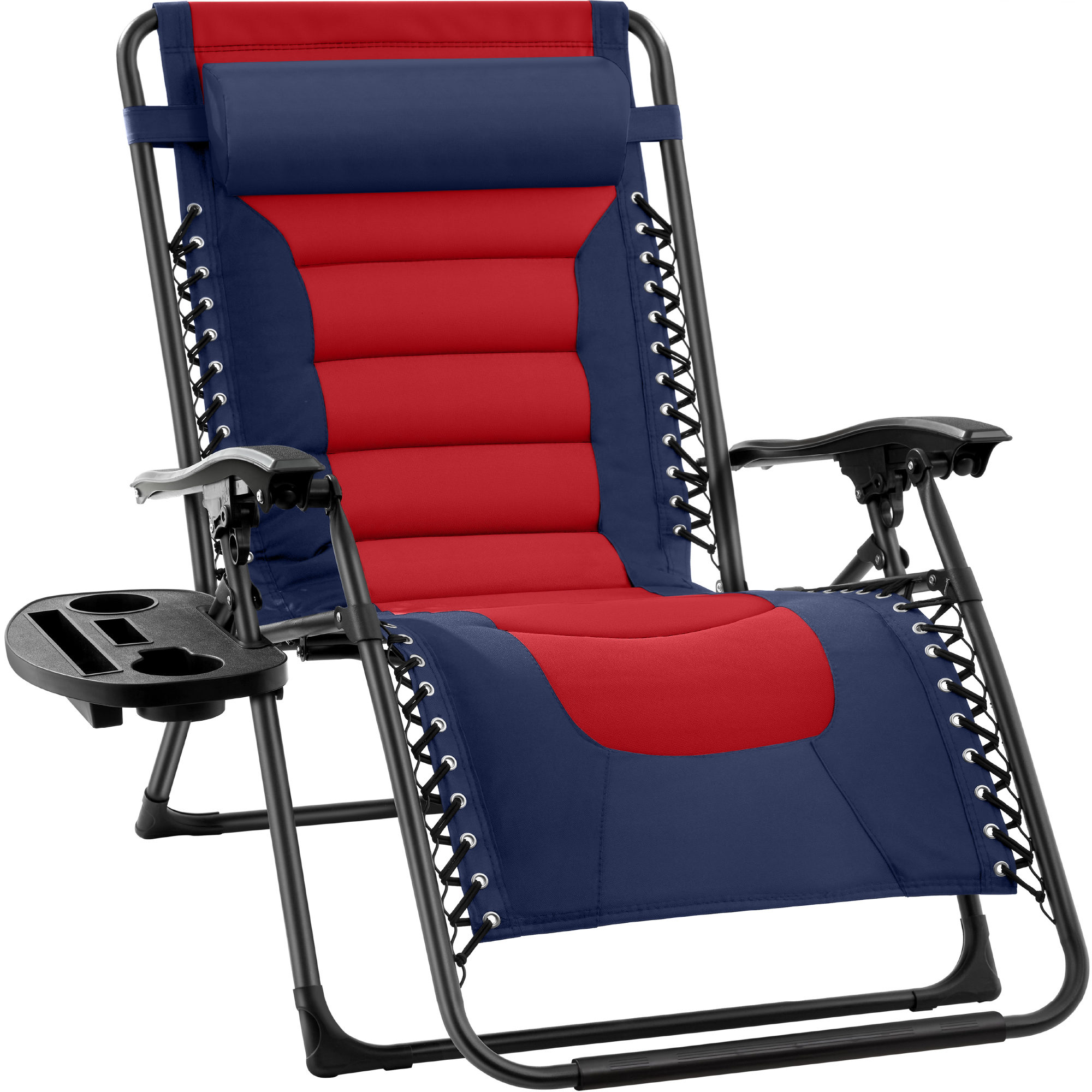 Oversized Padded Zero Gravity Chair, Folding Outdoor Patio Recliner w/ Headrest, Side Tray - Navy/Red - Best Choice Products Online