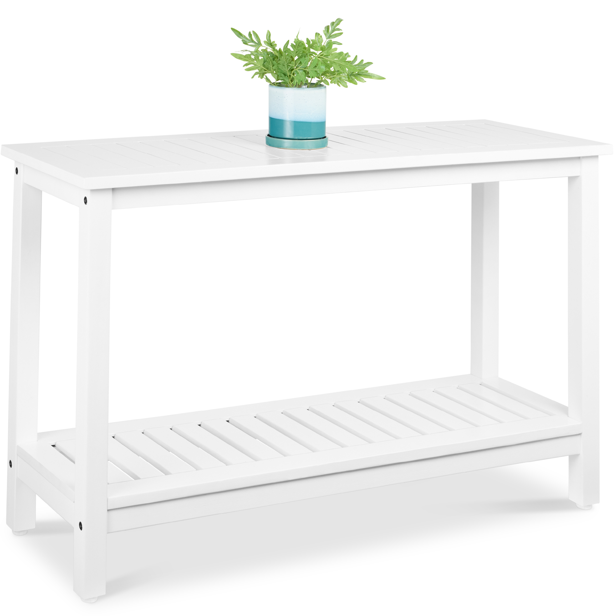 2-Shelf Indoor/Outdoor Wooden Console Table Multifunctional Buffet Bar Storage w/ Natural Finish, 48in - White - Best Choice Products Online