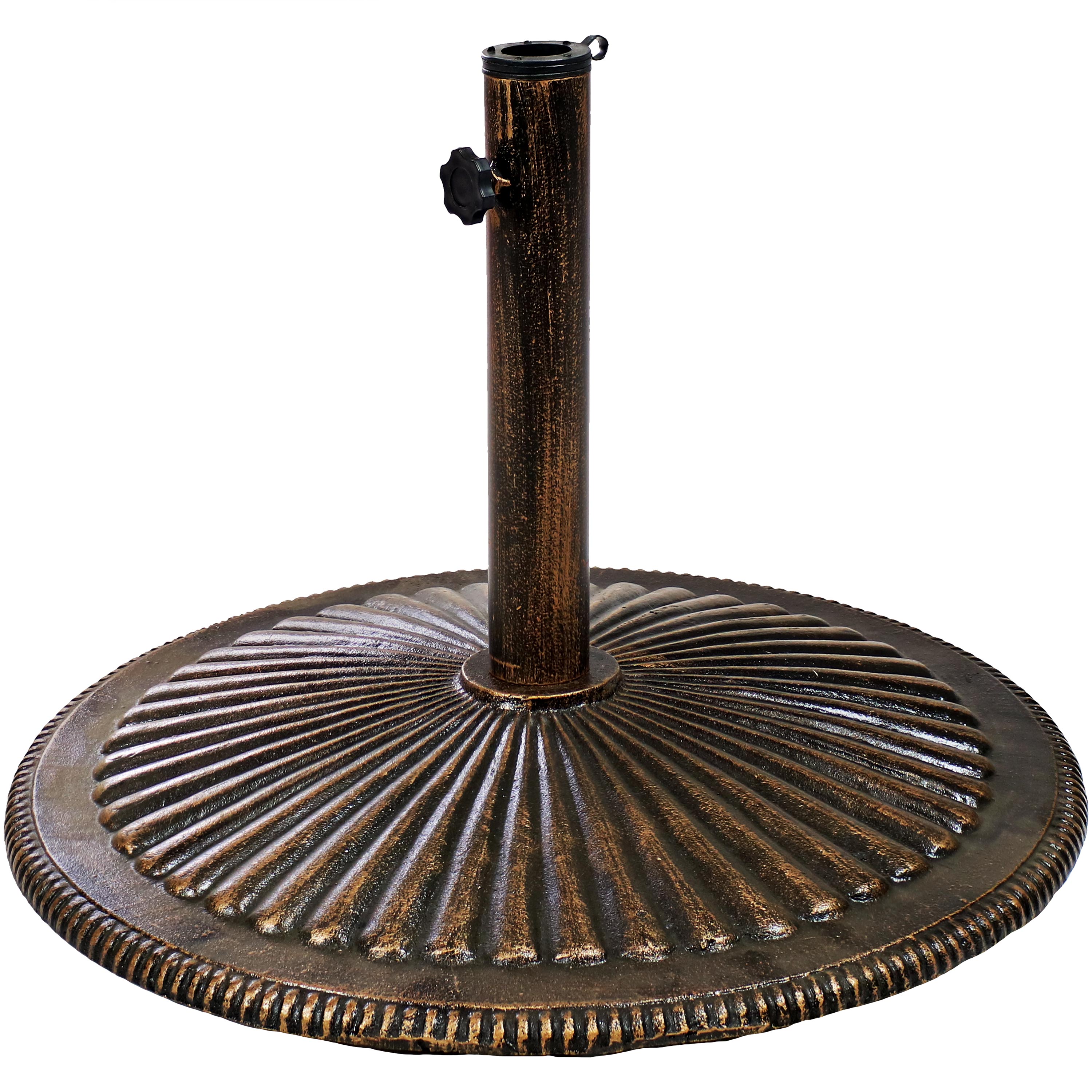 Sunnydaze Cast Iron Umbrella Base with Ridged Design - Bronze Finish - 22-Inch