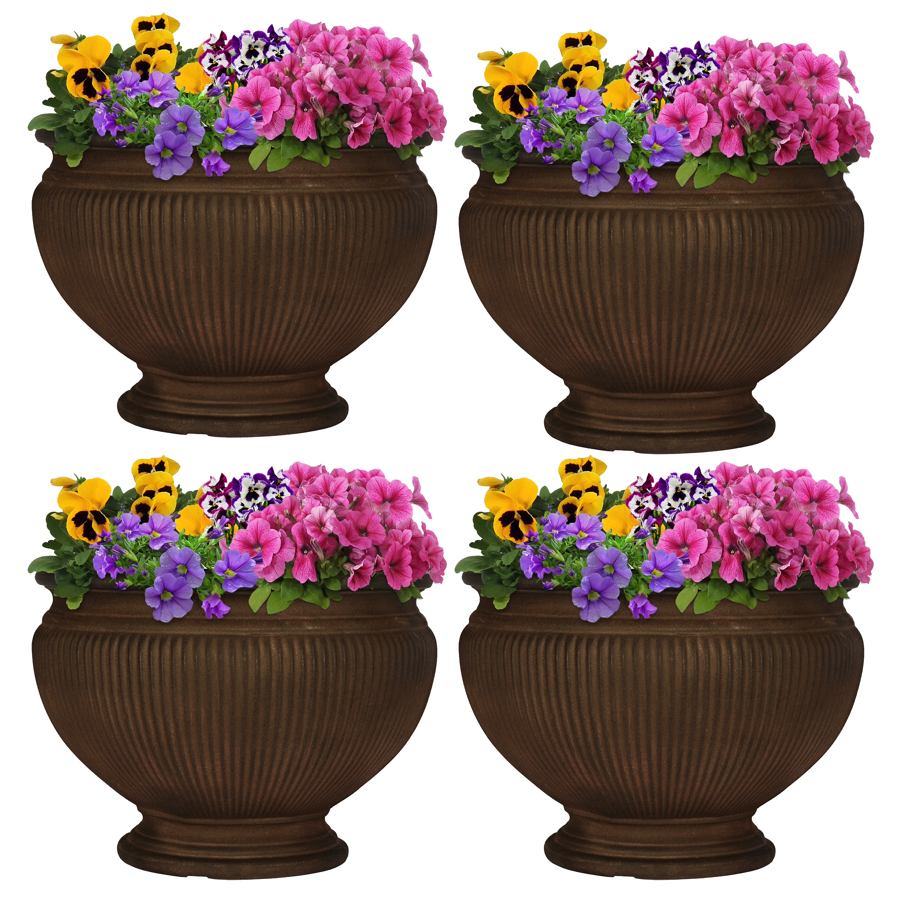 Sunnydaze Elizabeth Outdoor Flower Pot Planter - Rust Finish - 16-Inch - 4-Pack