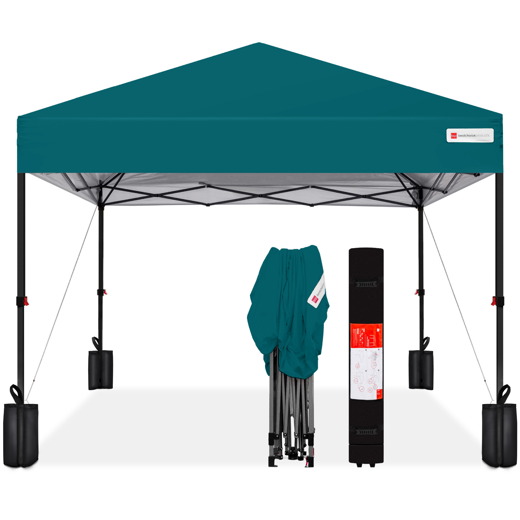 8x8ft Easy Setup Instant Pop Up Canopy w/ 1-Button Setup, Wheeled Case, 4 Weight Bags - Cerulean - Best Choice Products Online