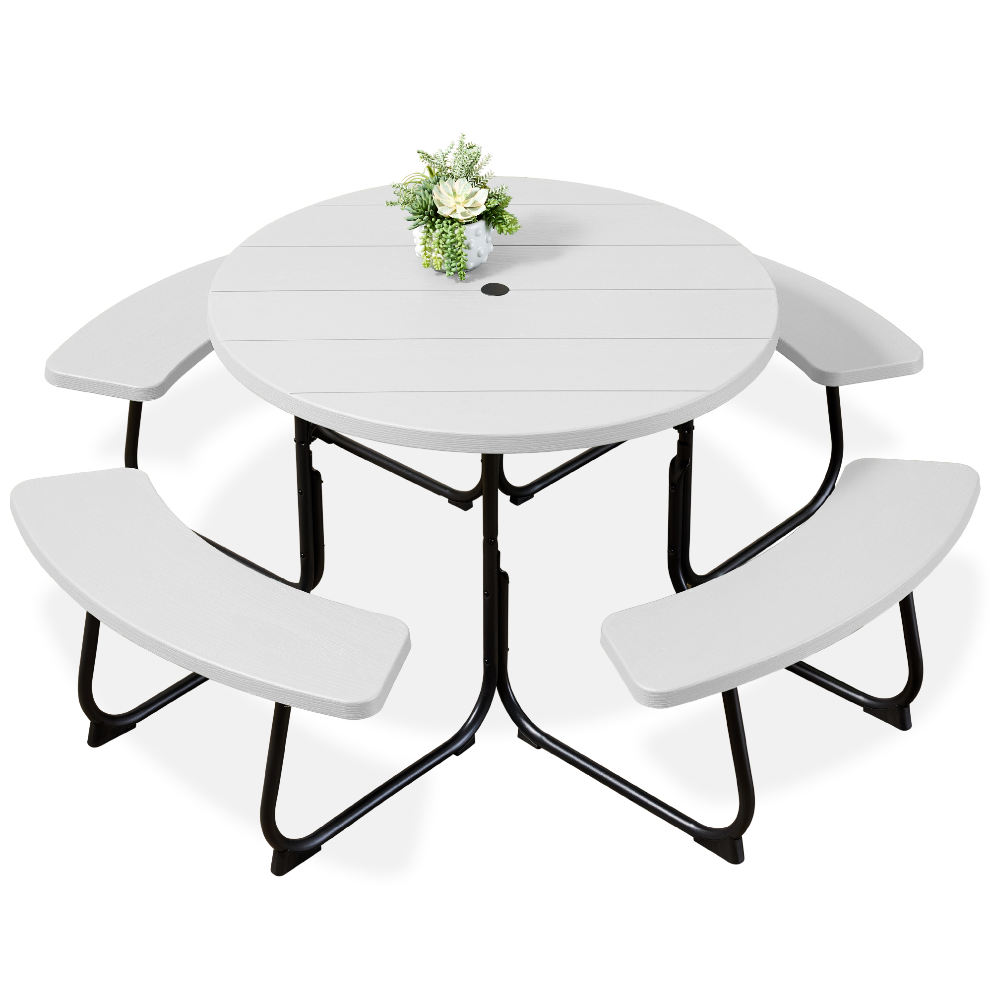 8-Person Circular Outdoor Picnic Table w/ 4 Benches, Umbrella Hole, 2000lb Capacity - White - Best Choice Products Online