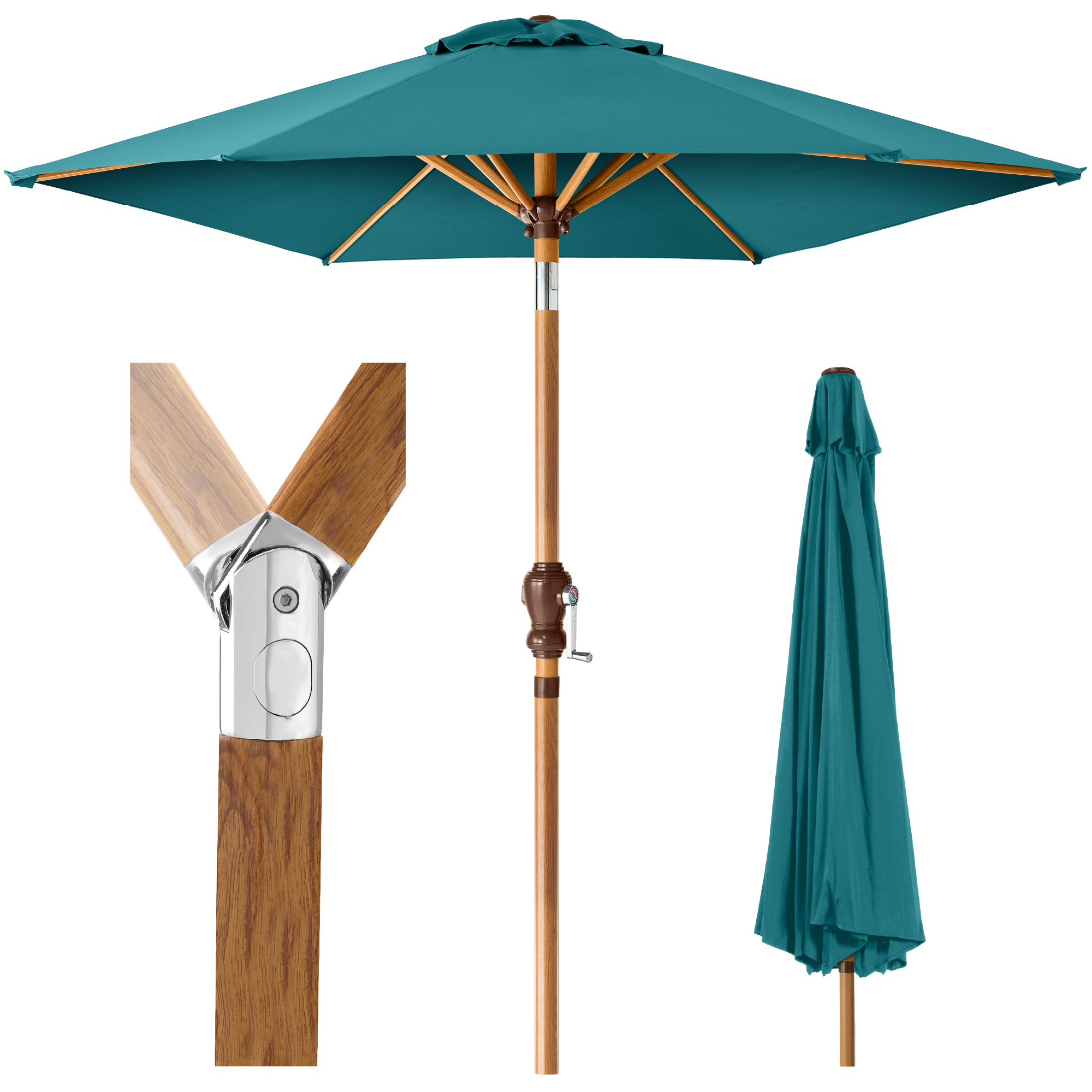 10ft Market Patio Umbrella w/ Crank, Tilt, Woodgrain Pattern Steel - Cerulean - Best Choice Products Online