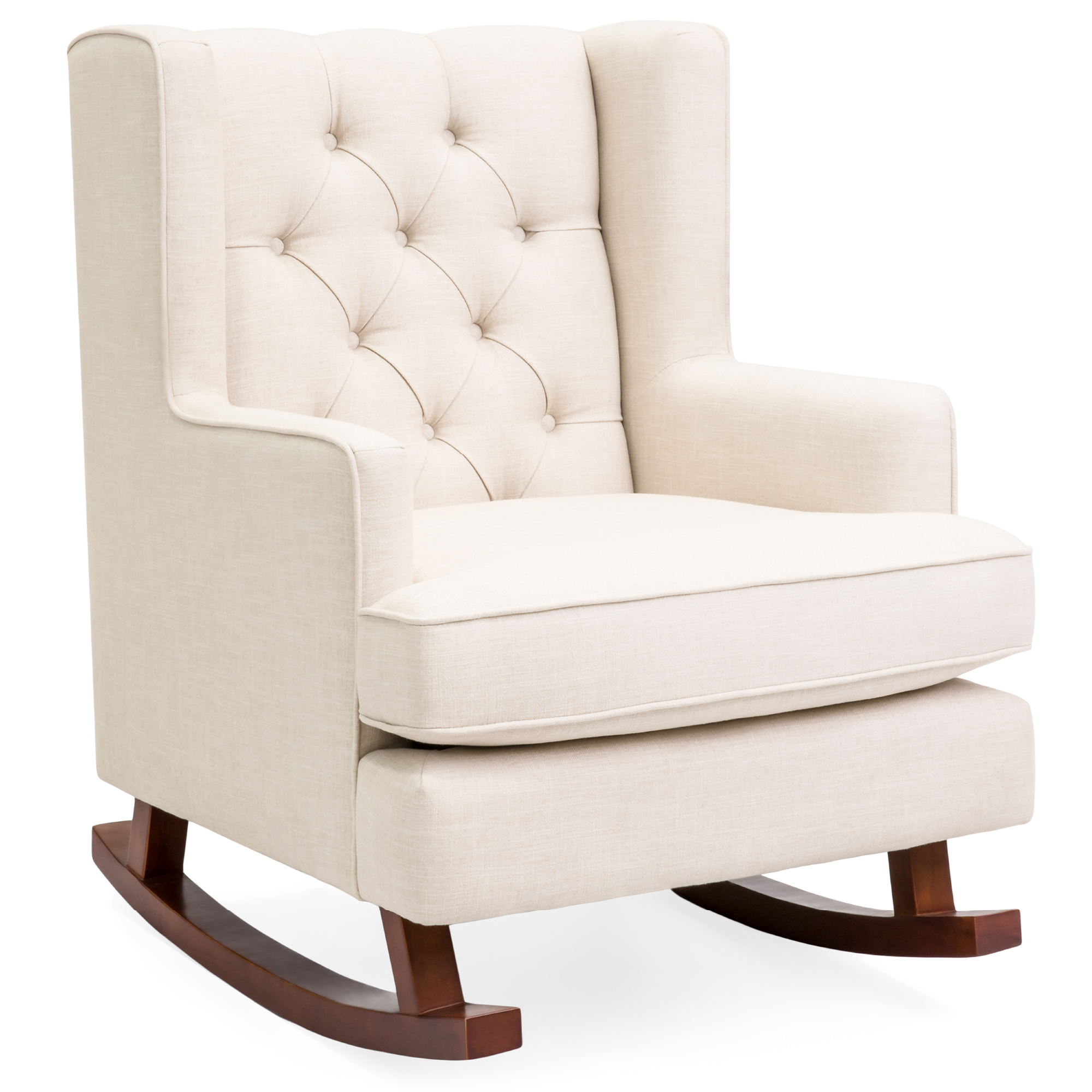 Rocking Accent Chair For Home, Nursery, Tufted Upholstered Wingback w/ Wood Frame - Beige | Best Choice Products Online