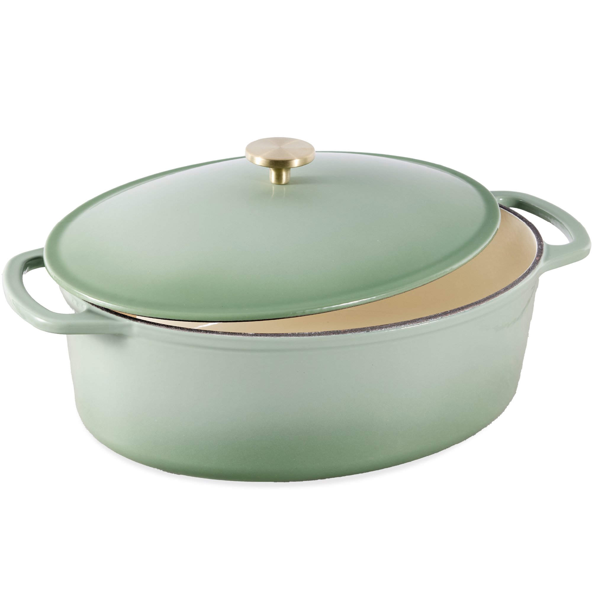 7.5qt Heavy-Duty Oval Cast-Iron Dutch Oven w/ Enamel, Side Handles - Sage Green - Best Choice Products Online