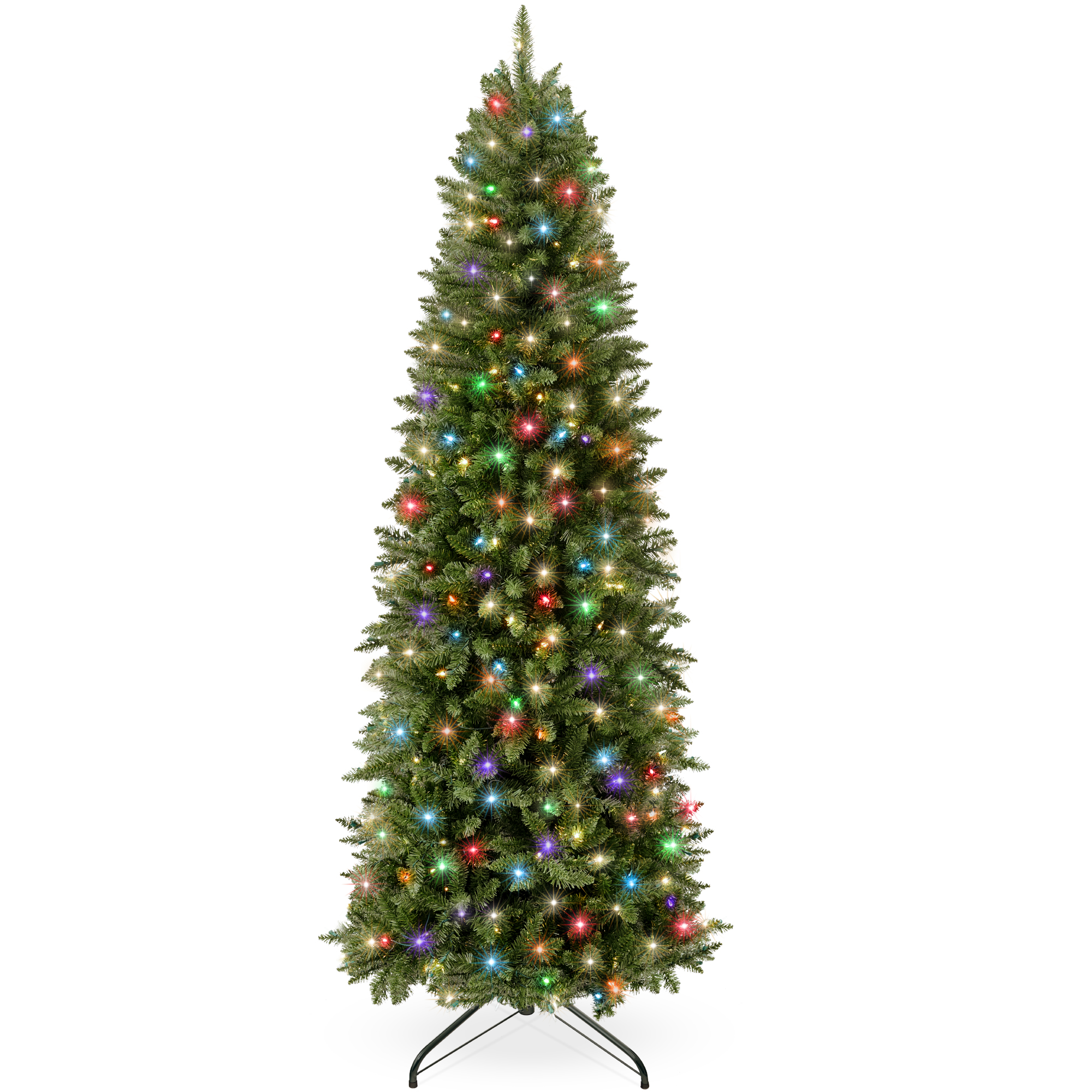 9ft Pre-Lit Pencil Christmas Tree, Spruce Style Holiday Décor w/ 450 2-in-1 LED Lights, Base - Best Choice Products Online