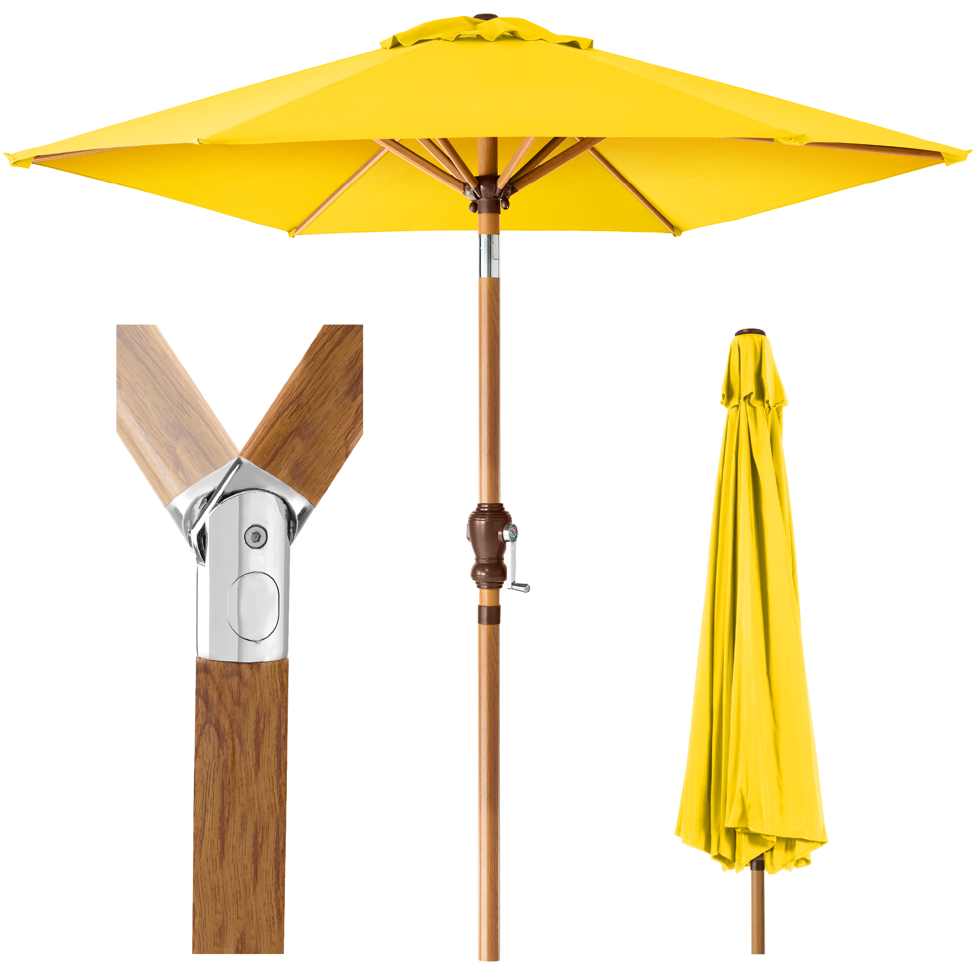 10ft Market Patio Umbrella w/ Crank, Tilt, Woodgrain Pattern Steel - Yellow - Best Choice Products Online