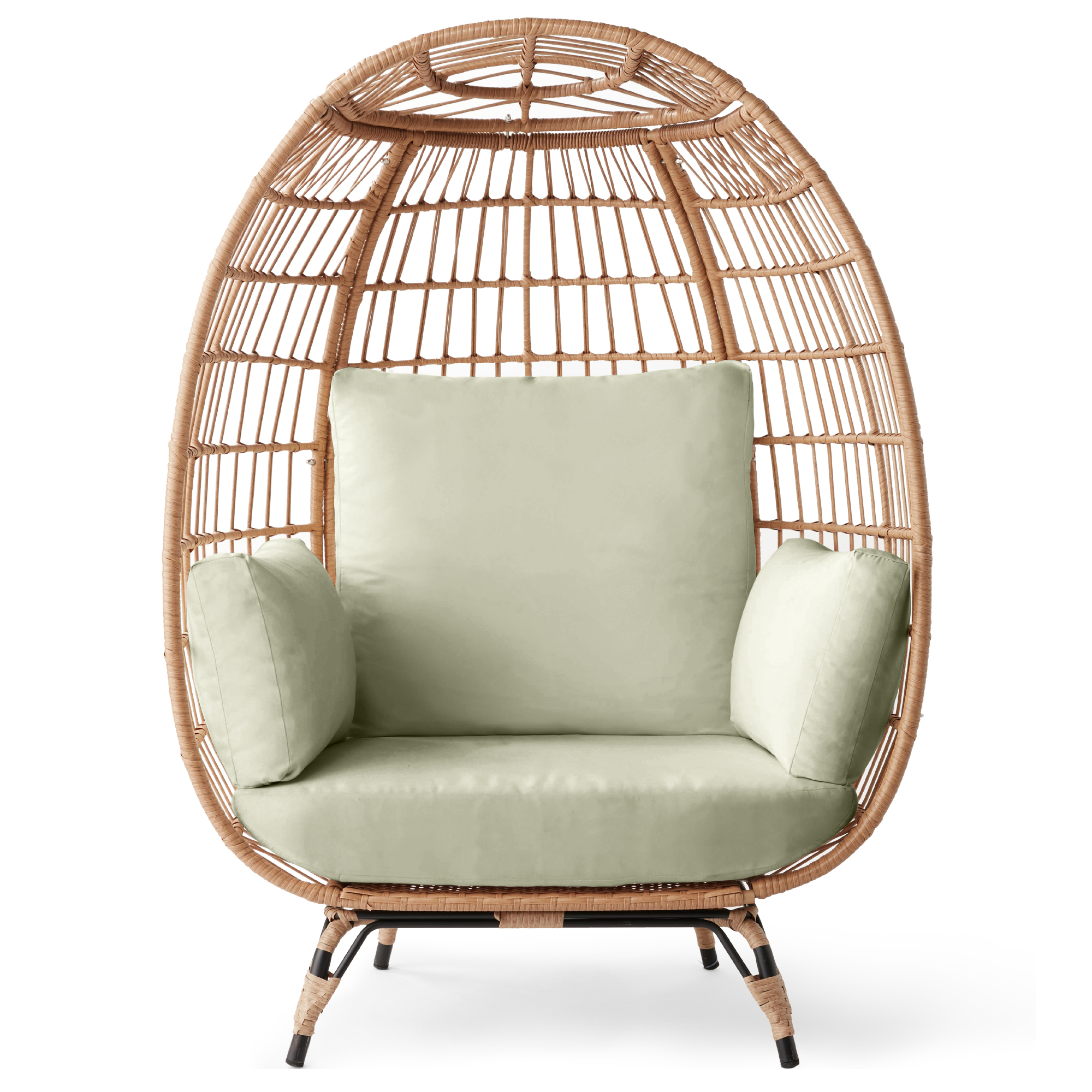 Wicker Egg Chair Oversized Indoor Outdoor Patio Lounger w/ Steel Frame, 440lb Capacity - Sage - Best Choice Products Online