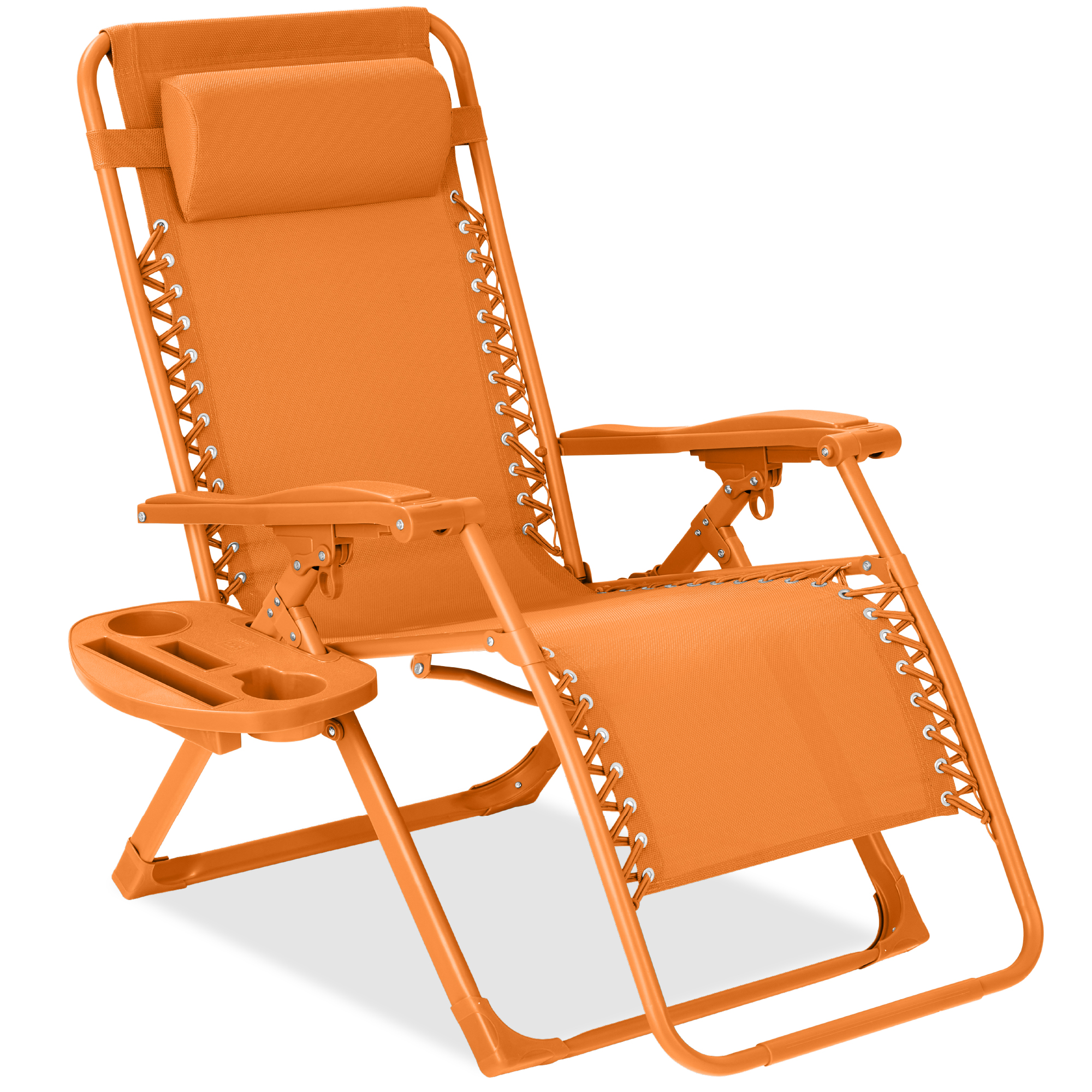 Zero Gravity Chair, Folding Patio Recliner w/ Side Tray, Headrest - Tangerine - Best Choice Products Online
