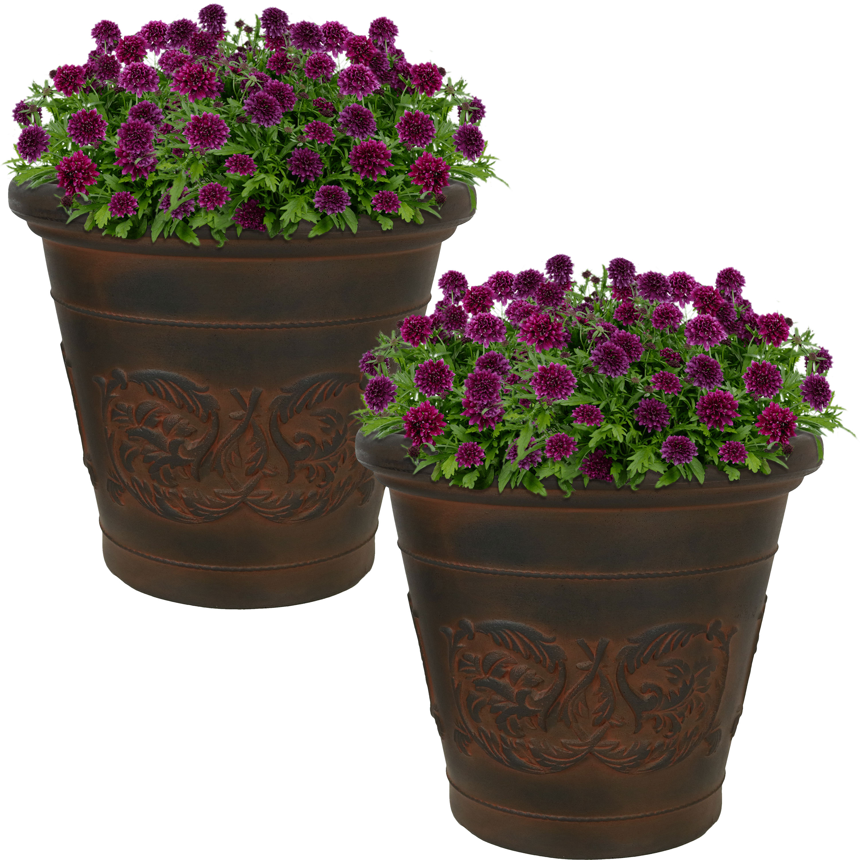 Sunnydaze Arabella Outdoor Flower Pot Planter  - Rust - 16-Inch - 2-Pack