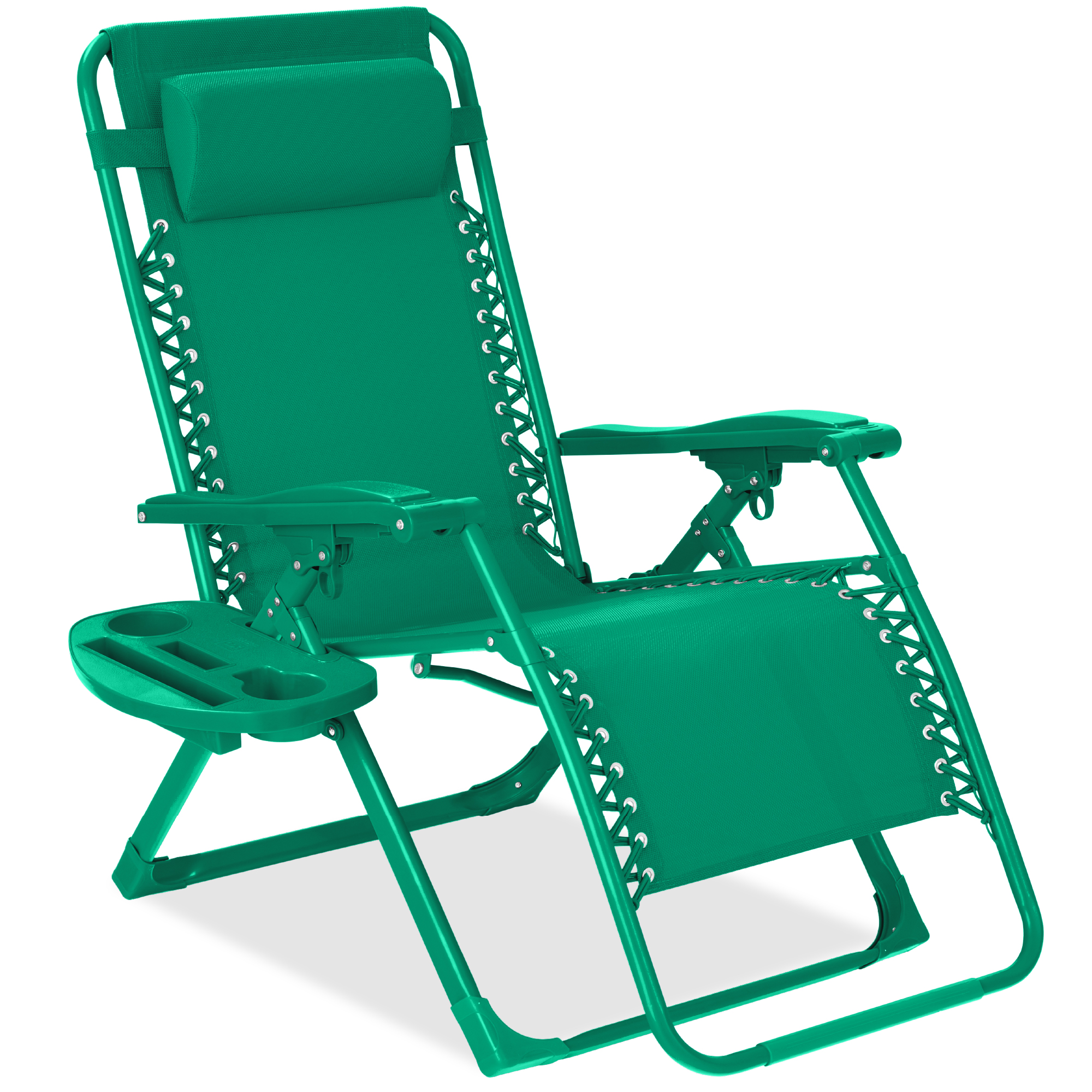 Zero Gravity Chair, Folding Patio Recliner w/ Side Tray, Headrest - Emerald - Best Choice Products Online