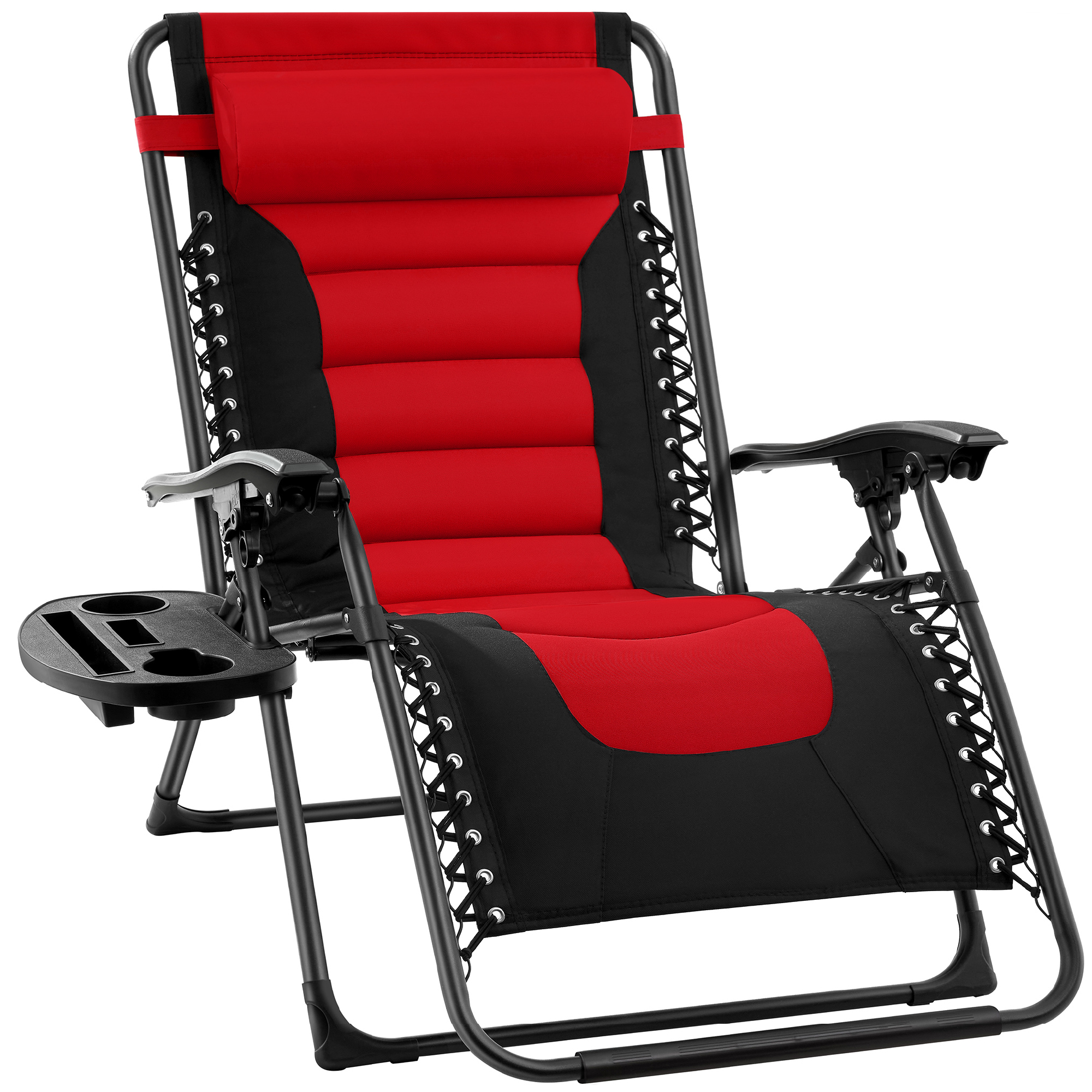 Oversized Padded Zero Gravity Chair, Folding Outdoor Patio Recliner w/ Headrest, Side Tray - Red - Best Choice Products Online