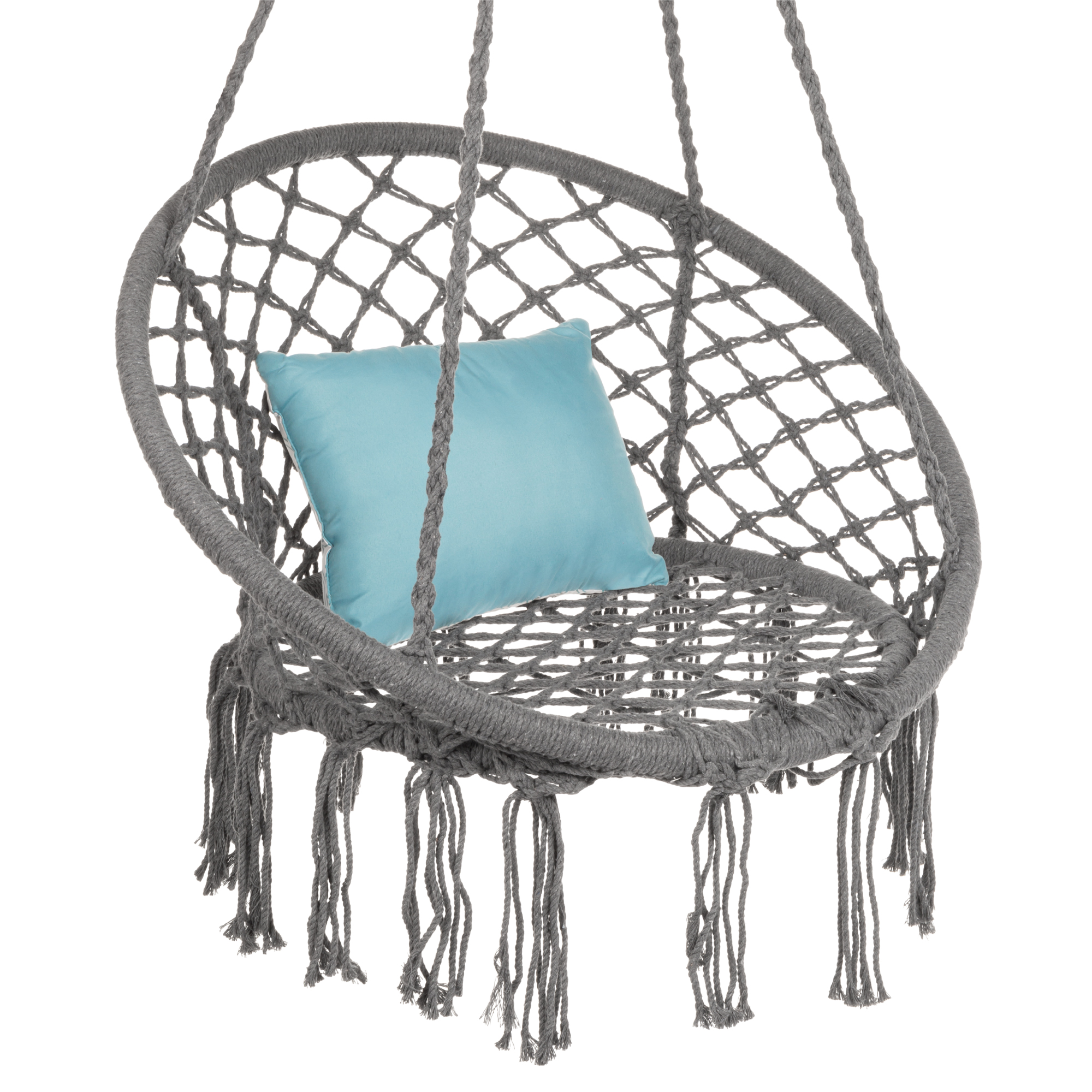 Handwoven Cotton Macramé Indoor Outdoor Hammock Hanging Chair Swing w/ Backrest - Gray - Best Choice Products Online