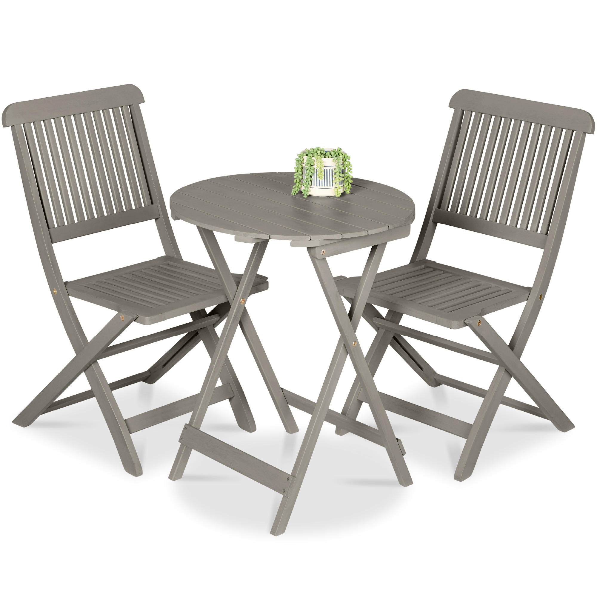 3-Piece Acacia Wood Bistro Set, Folding Patio Furniture w/ 2 Chairs, Table - Gray - Best Choice Products Online