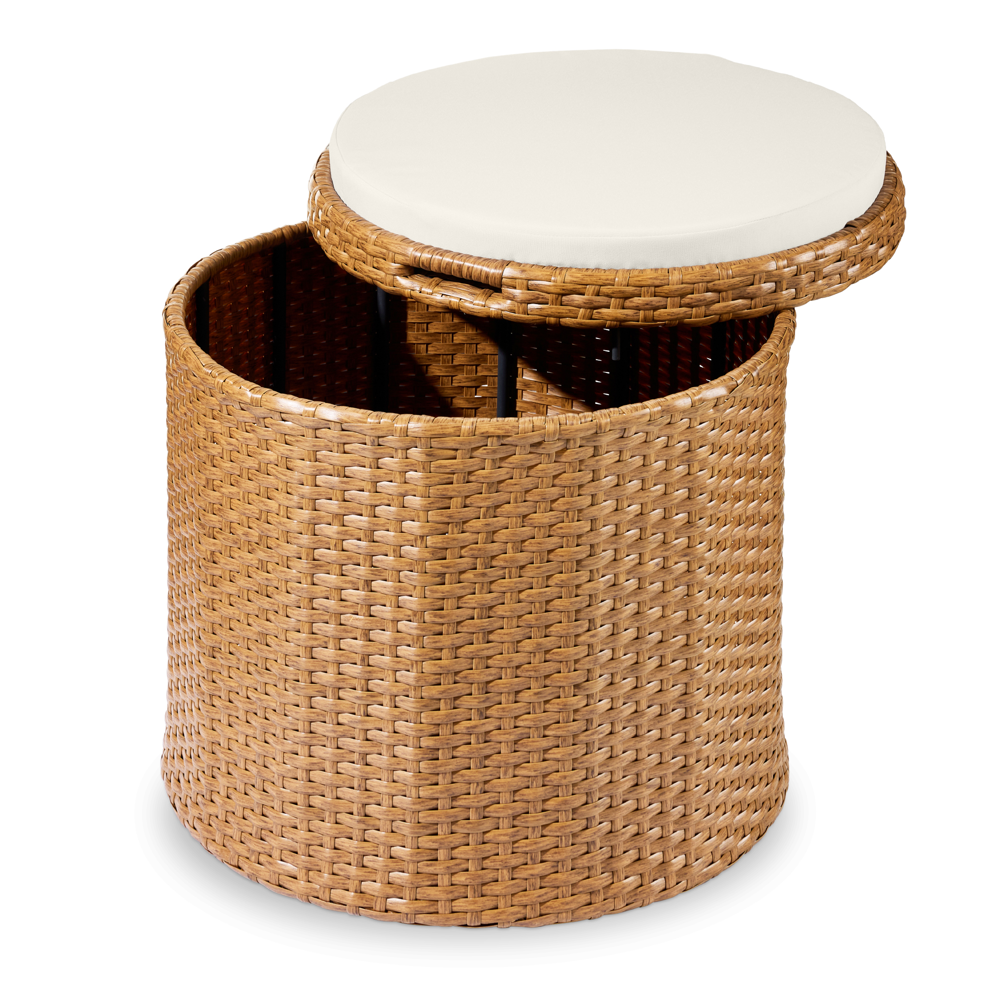 Round Wicker Ottoman, Multipurpose Furniture w/ Removable Cushion, Steel Frame - Natural/Ivory - Best Choice Products Online