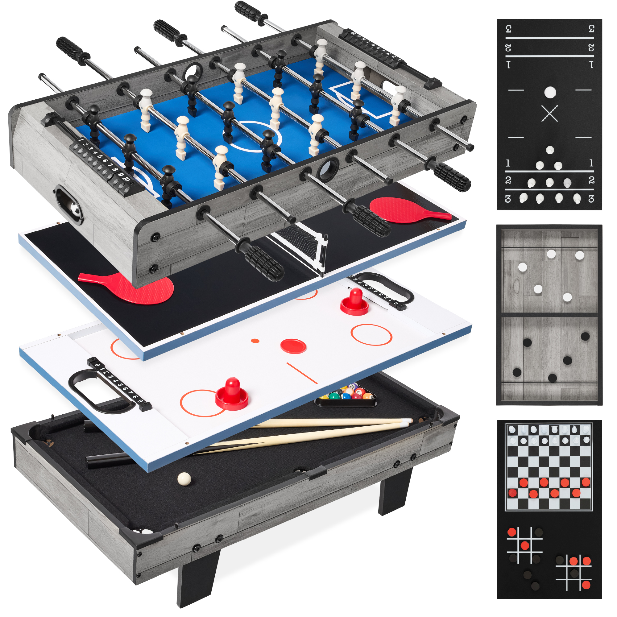 11-in-1 Combo Game Set For Kids w/ Ping Pong, Foosball, Air Hockey, 5 Accessory Bags - Gray - Best Choice Products Online