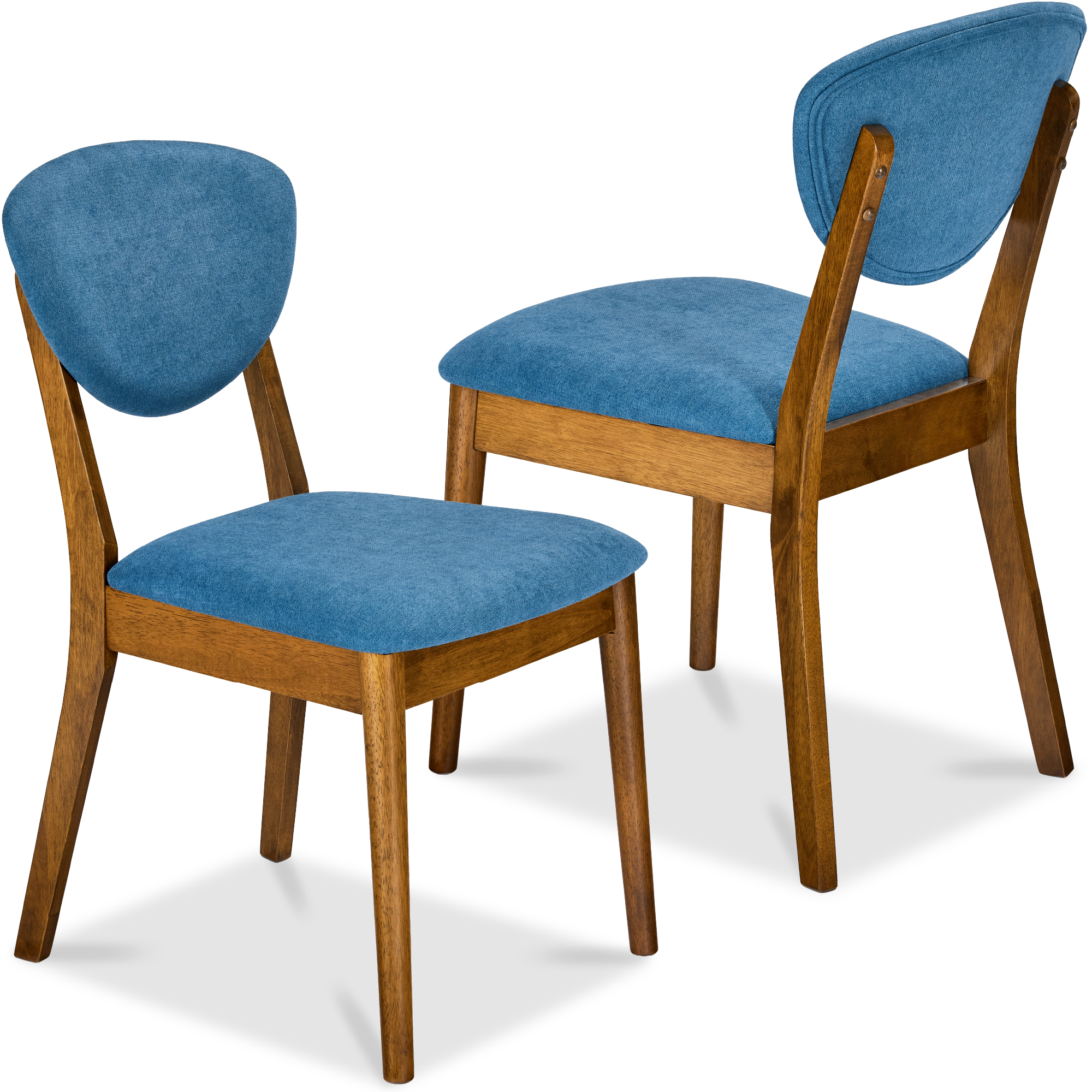 2-Piece Mid-Century Modern Wood & Upholstered Dining Chair Set - Walnut/Ocean Blue - Best Choice Products Online