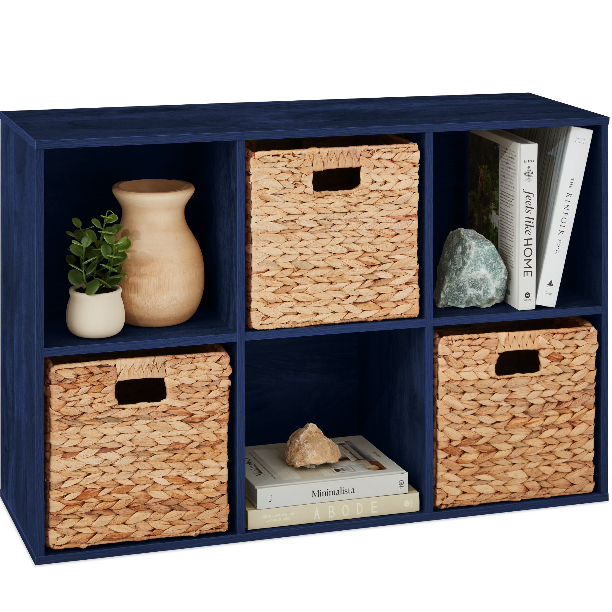 6-Cube Bookshelf, 13.5in Display Storage System, Organizer w/ Removable Back Panels - Navy - Best Choice Products Online