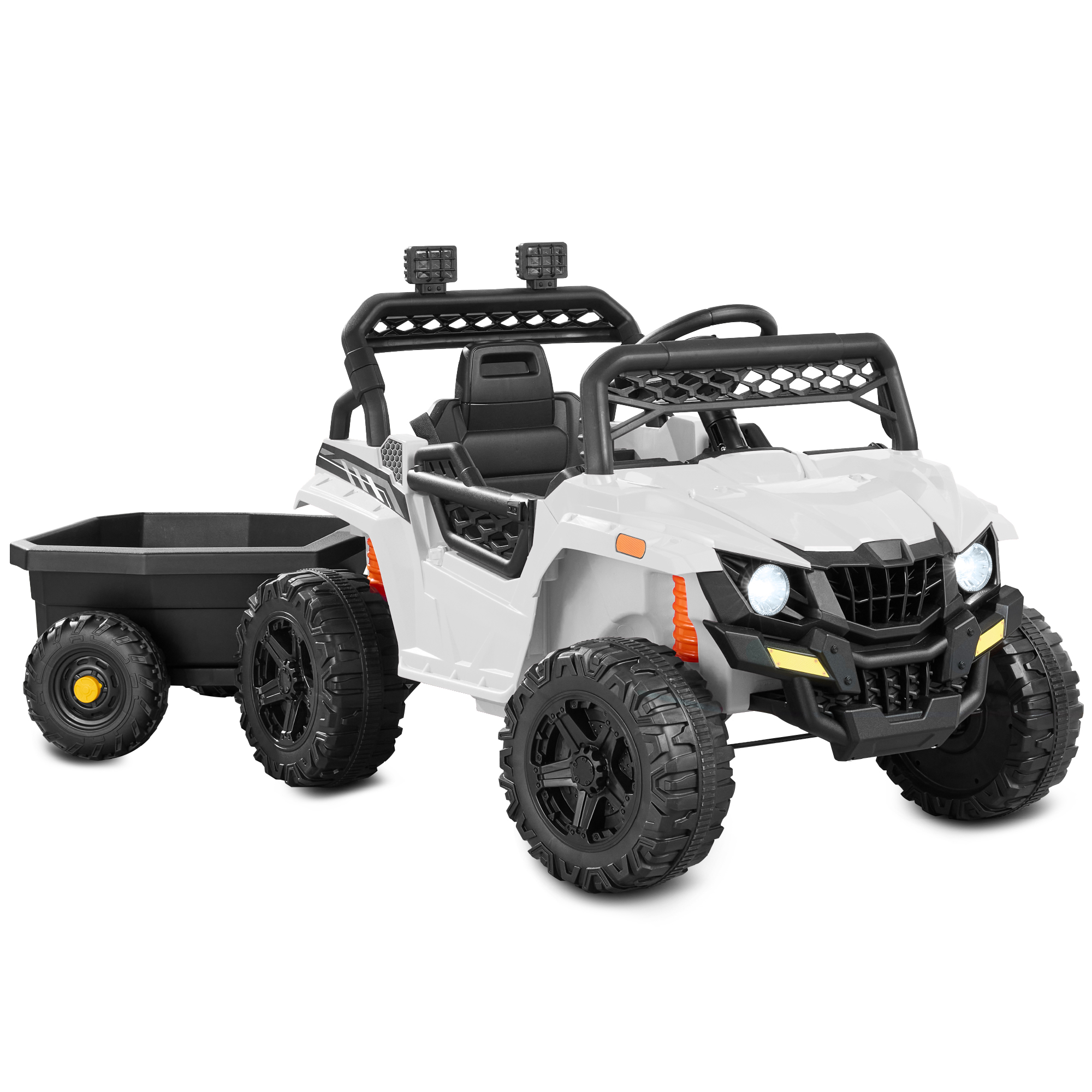 Kids 12V Electric Ride-On UTV and Trailer w/ Parent Remote Control, LED Lights - White - Best Choice Products Online