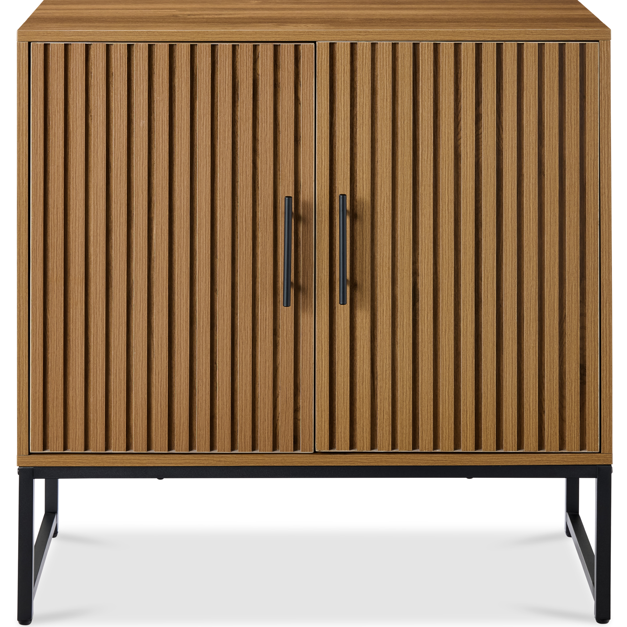 2-Door Slatted Storage Cabinet, Accent Furniture w/ Non-Scratch Foot Pads - Brown - Best Choice Products Online