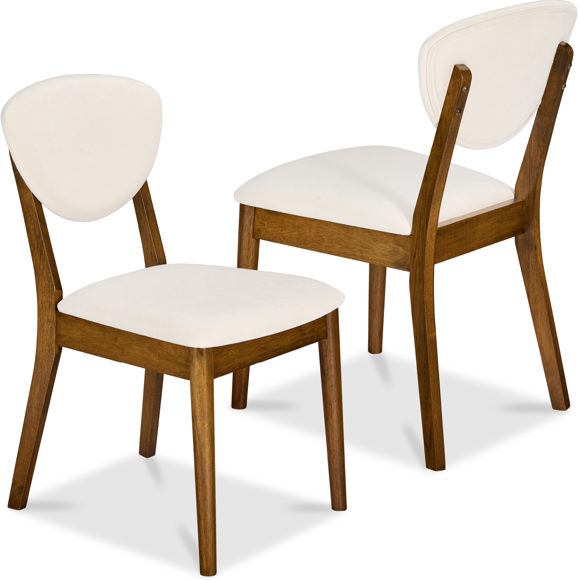 2-Piece Mid-Century Modern Wood & Upholstered Dining Chair Set - Walnut/Cream - Best Choice Products Online