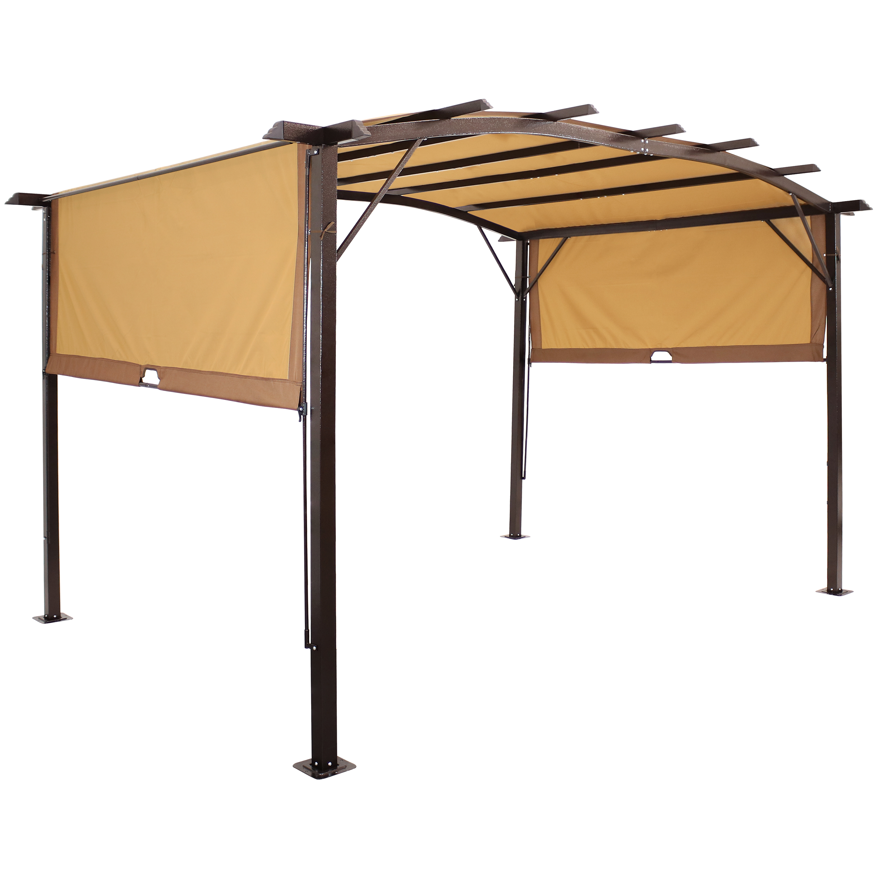 Sunnydaze 9 x 12 Foot Metal Arched Pergola with Retractable Canopy - Tan