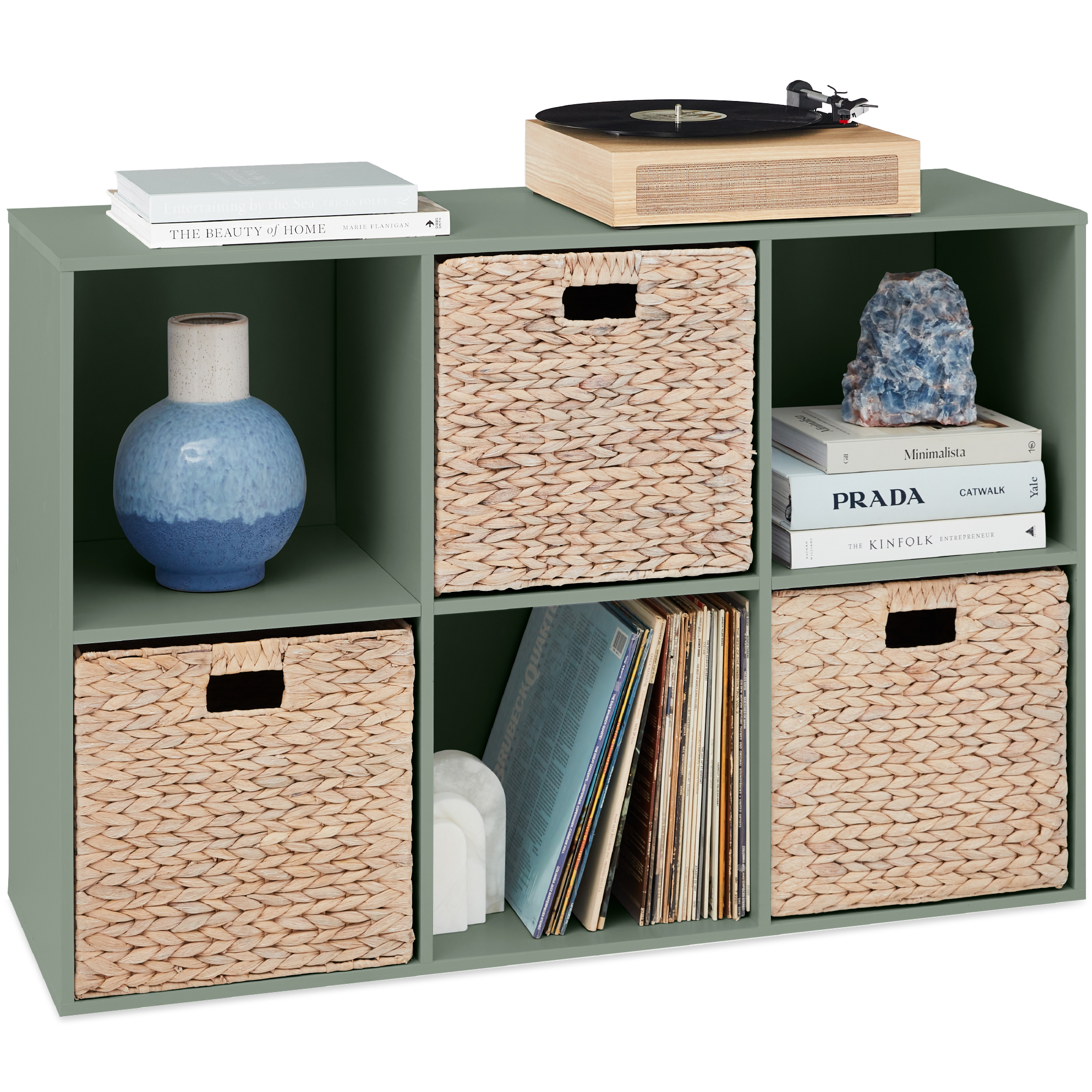 6-Cube Bookshelf, 13.5in Display Storage System, Organizer w/ Removable Back Panels - Sage - Best Choice Products Online