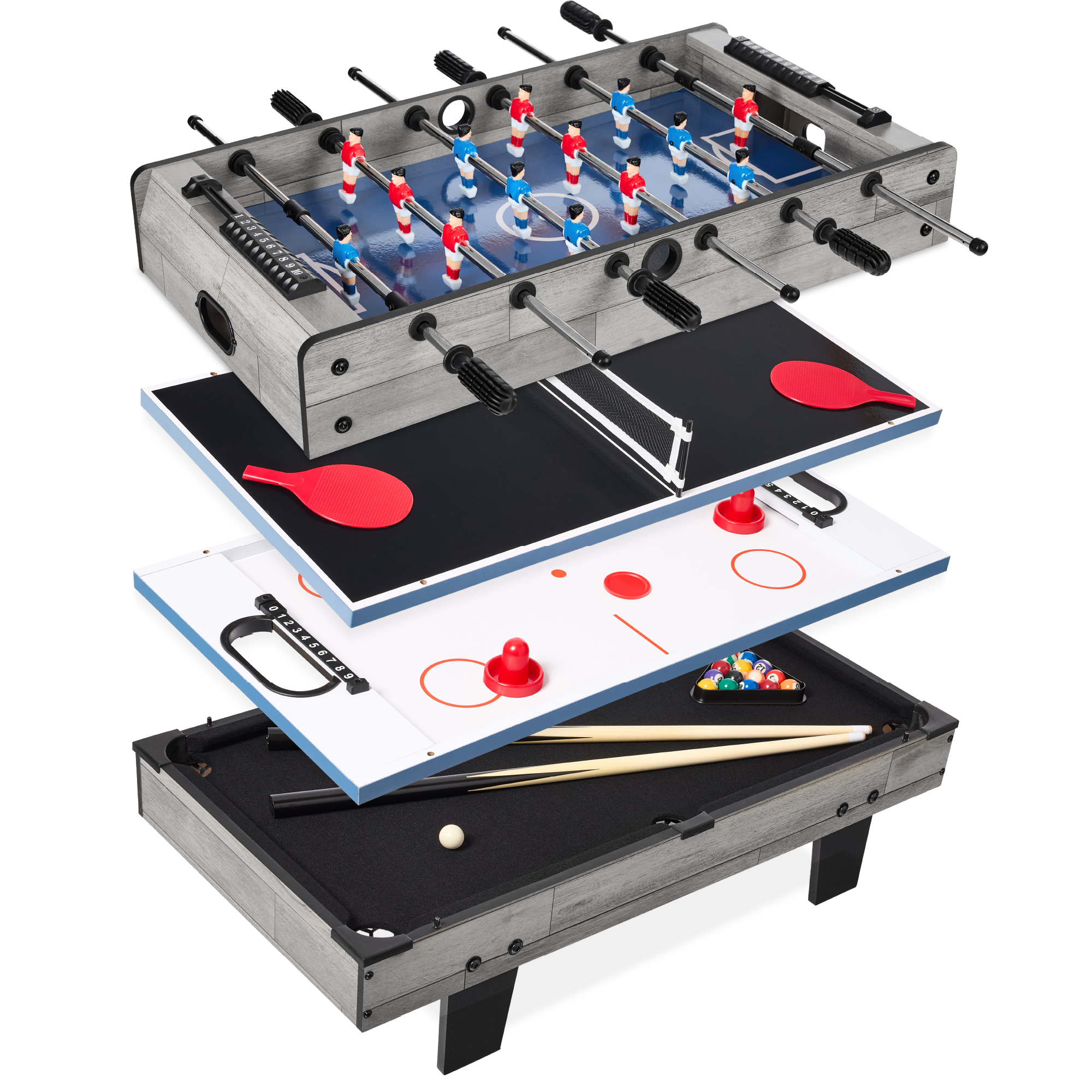 4-in-1 Arcade Multi Game Table Set For Kids w/ Pool Billiards, Air Hockey, Foosball, Table Tennis - Gray - Best Choice Products Online