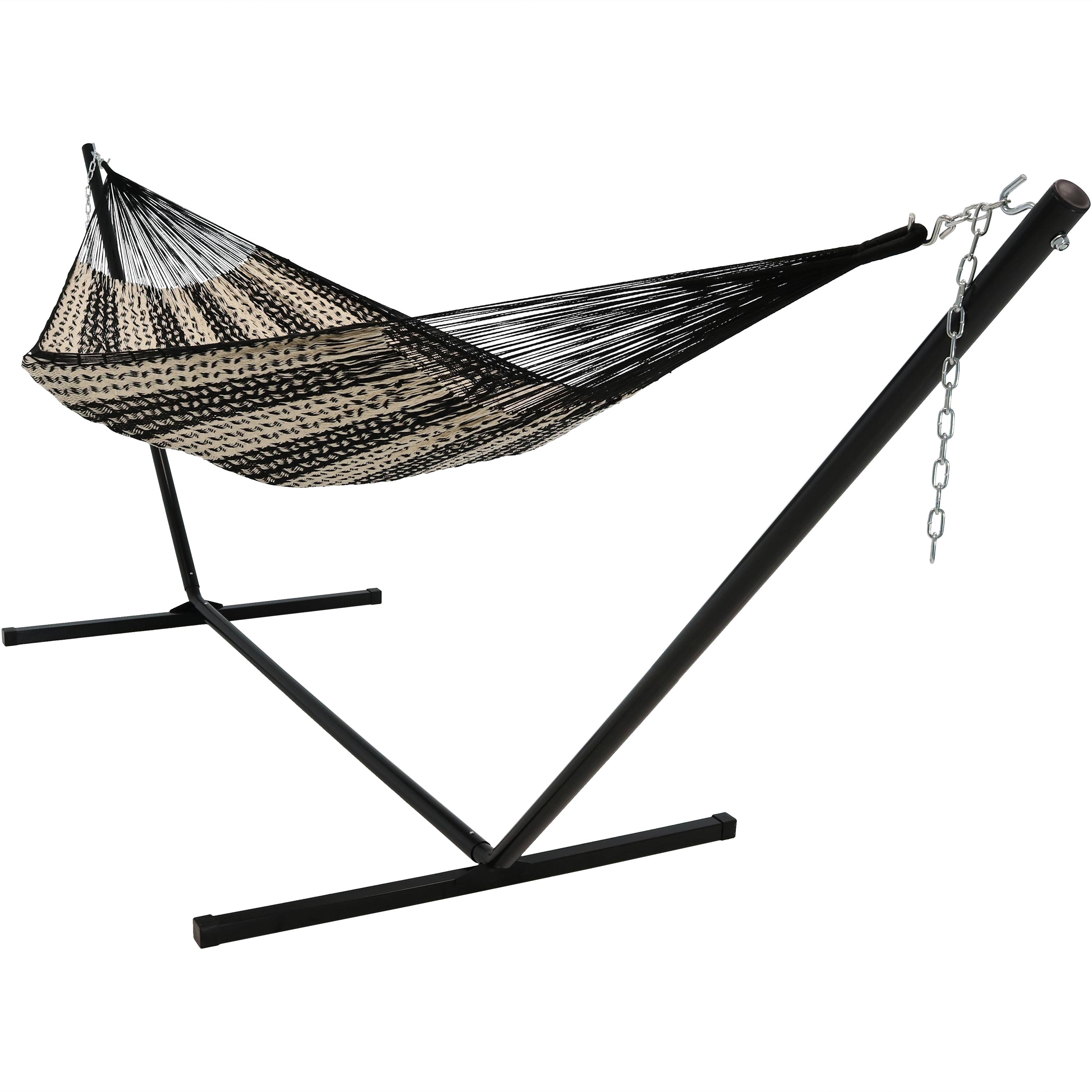 Sunnydaze XXL Thick Cord Mayan Hammock & Stand- Black/Natural