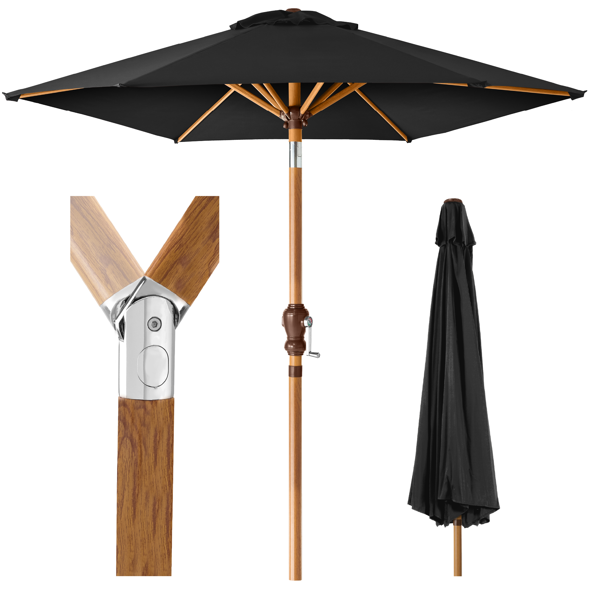 10ft Market Patio Umbrella w/ Crank, Tilt, Woodgrain Pattern Steel - Black - Best Choice Products Online