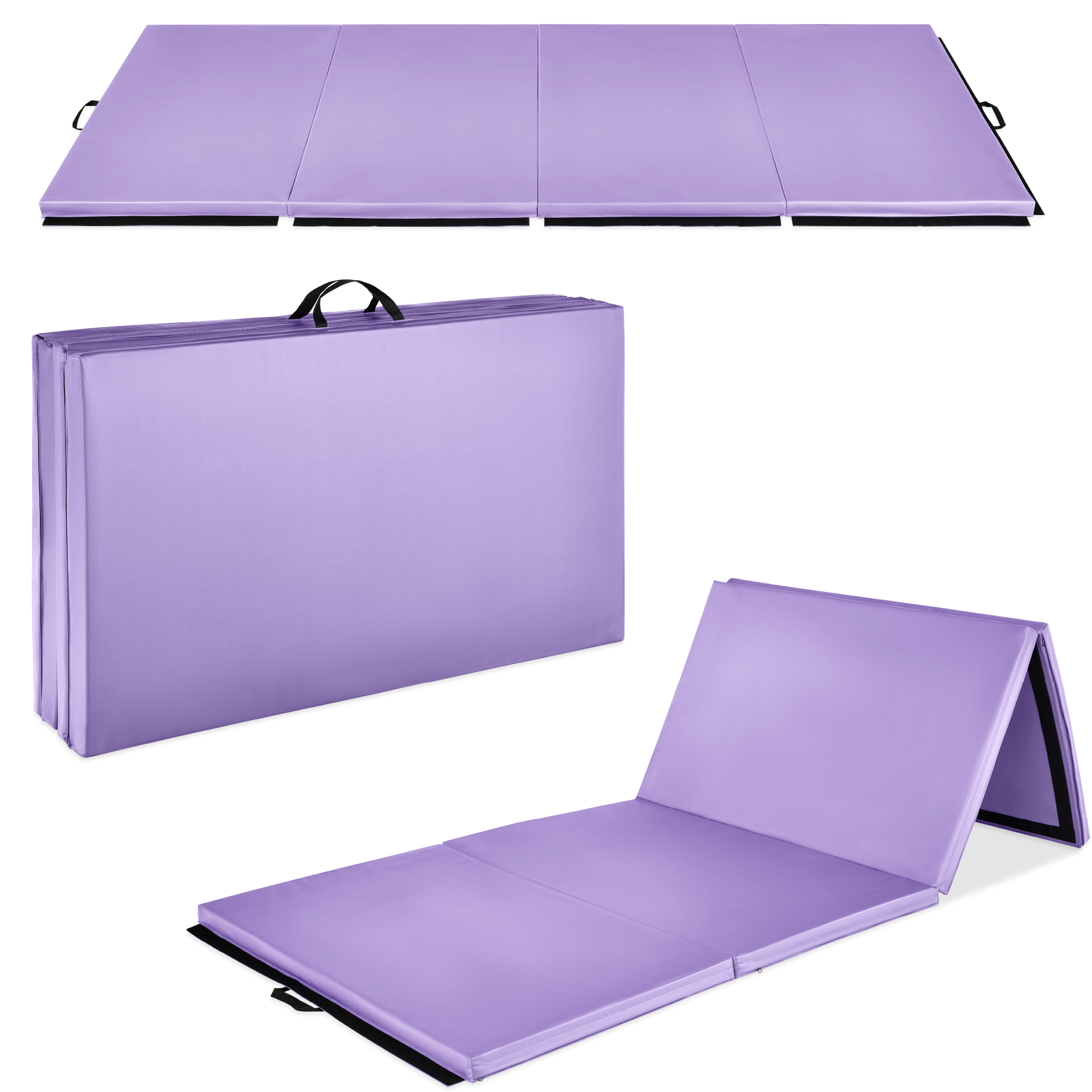 Folding Gymnastics Mat 4-Panel Exercise Workout Fitness Floor Mat w/ Handles, 10ftx4ftx2in - Purple - Best Choice Products Online