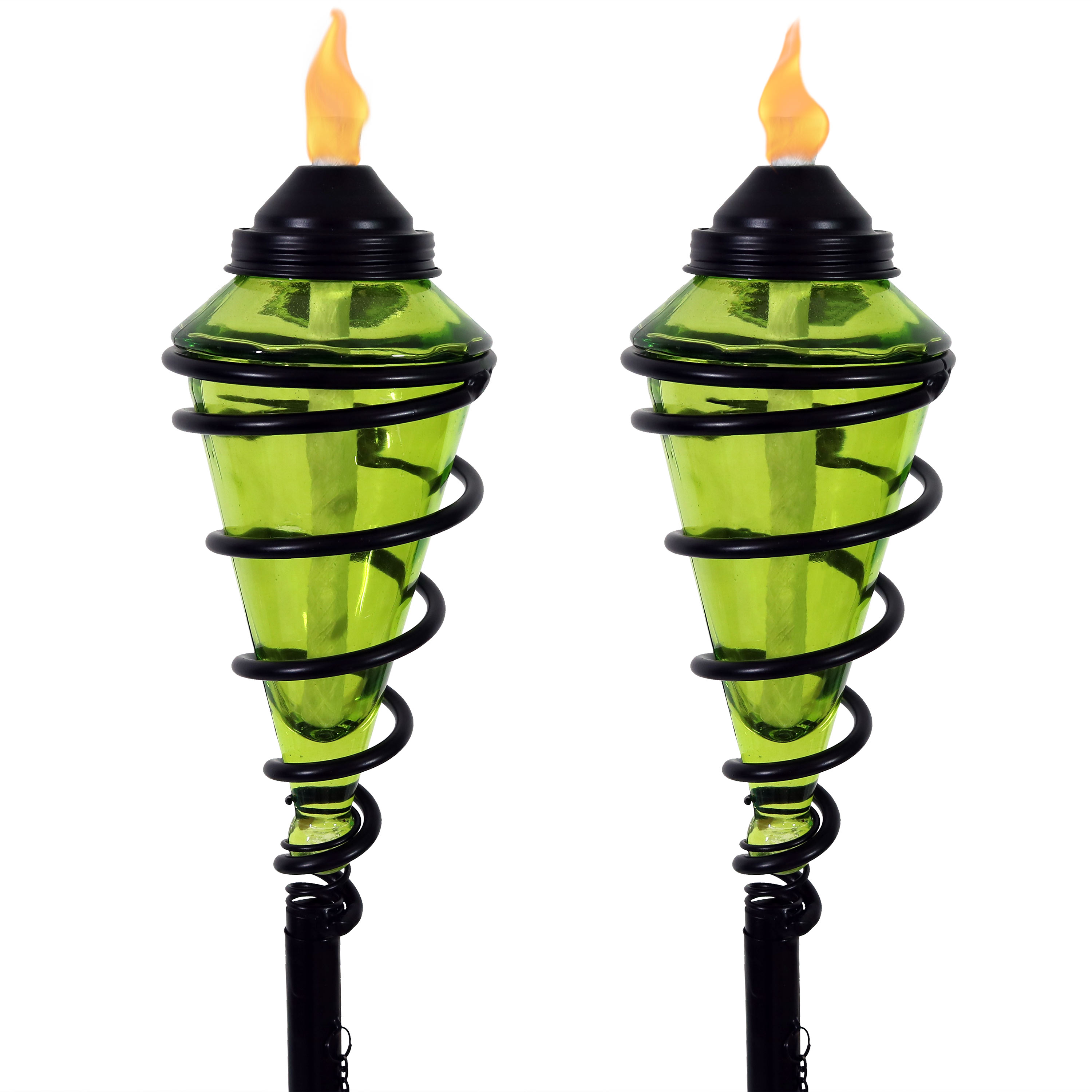 Sunnydaze 2-in-1 Swirling Metal Glass Outdoor Lawn Torch - Set of 2 - Green