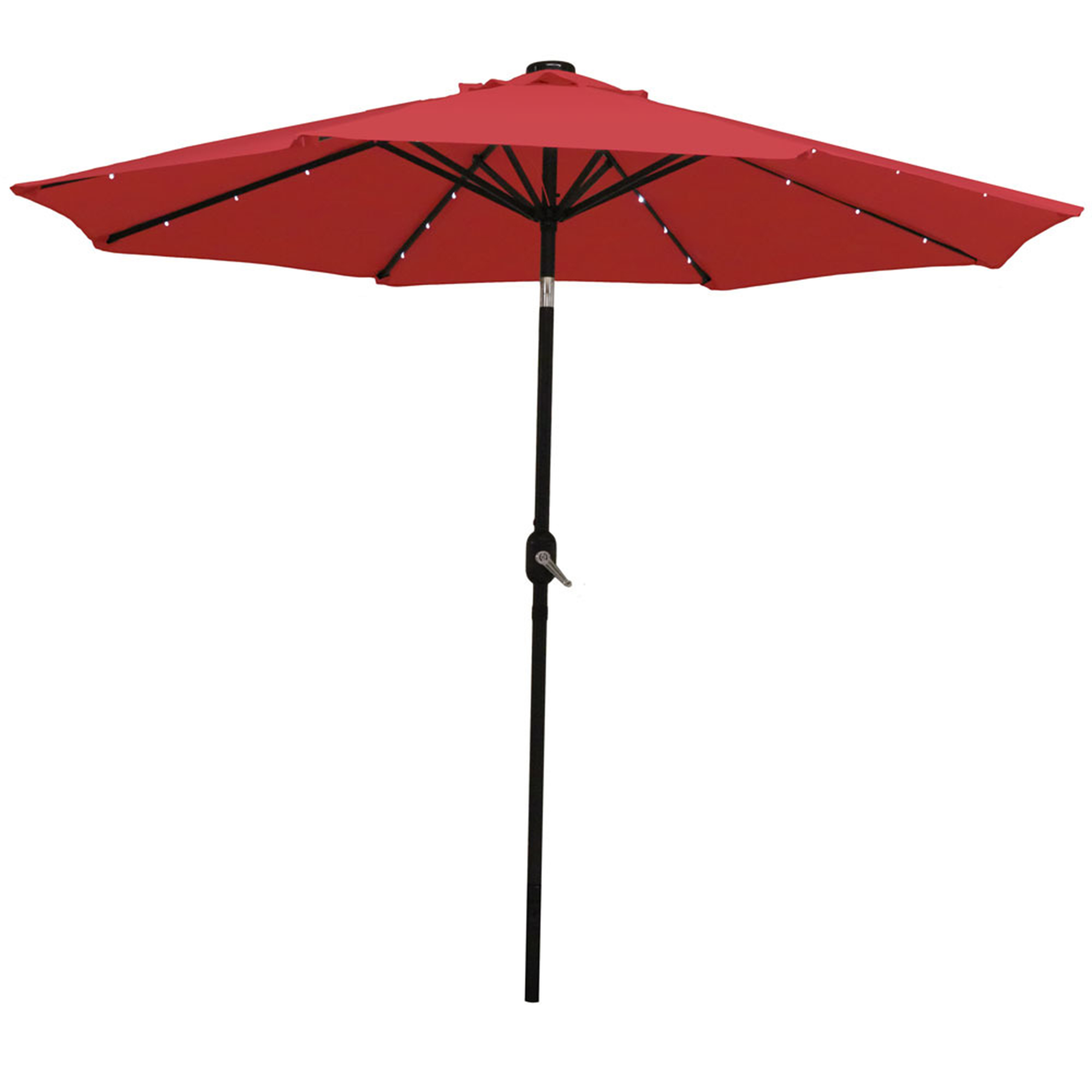 Sunnydaze Solar Powered LED Lighted Patio Umbrella with Tilt & Crank, 9 Foot, Red