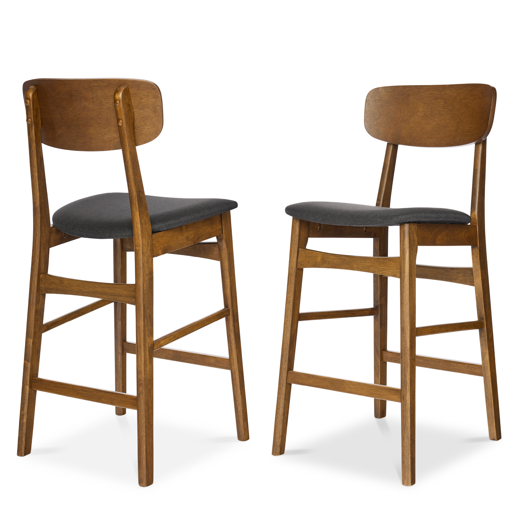 2-Piece Farmhouse Counter Height Bar Stool Set w/ Cushioned Seat, Wooden Backrest â?? Walnut/Charcoal - Best Choice Products Online