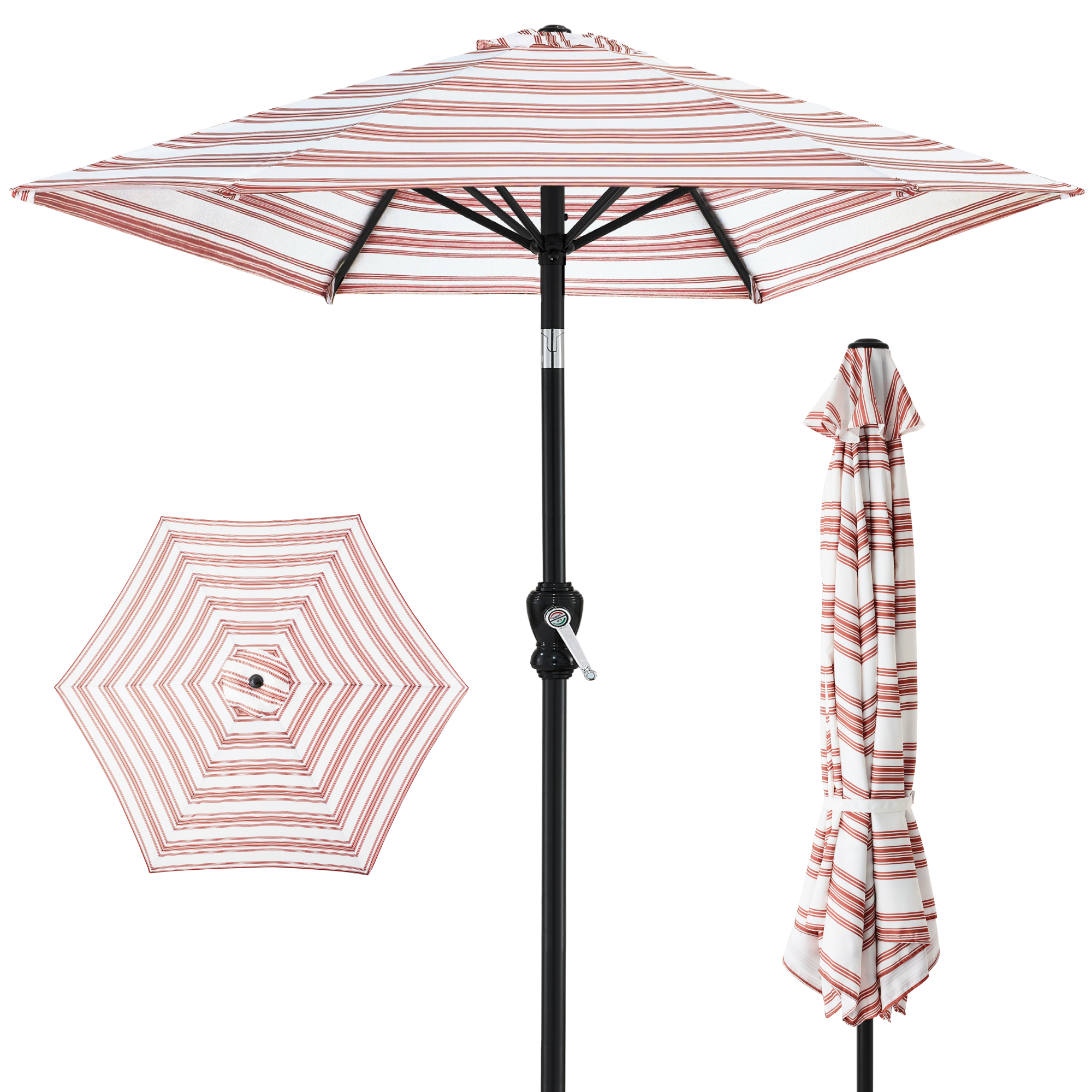 10ft Outdoor Steel Market Patio Umbrella w/ Crank, Tilt Push Button, 6 Ribs - Striped Rust - Best Choice Products Online