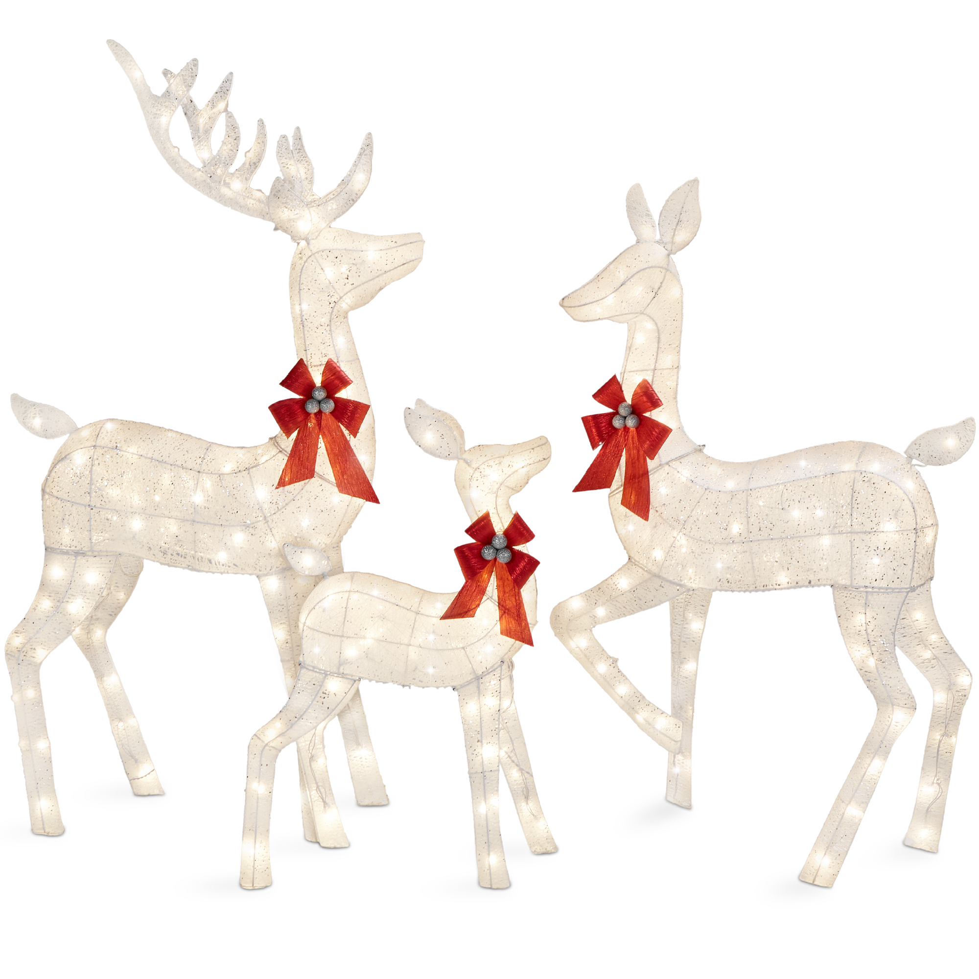 6.5ft 3-Piece Lighted Christmas Deer Set Outdoor Yard Decoration w/ 385 LED Lights, Stakes - White - Best Choice Products Online