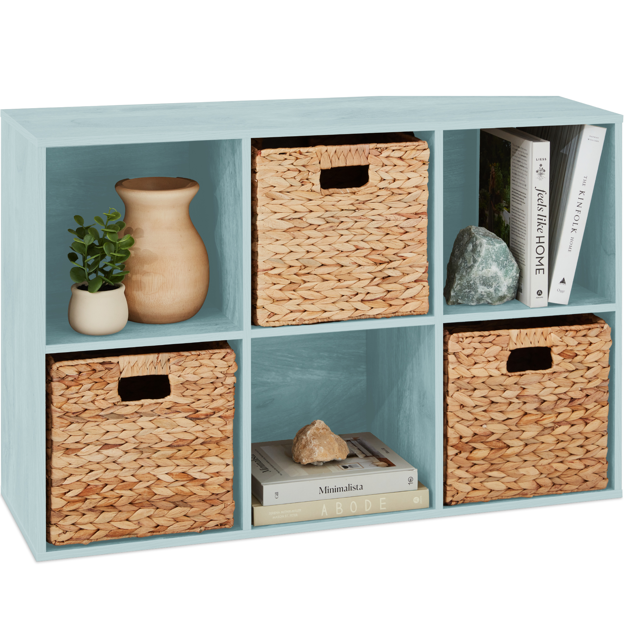 6-Cube Bookshelf, 11in Display Storage System, Customizable Organizer w/ Removable Back Panels - Light Blue - Best Choice Products Online