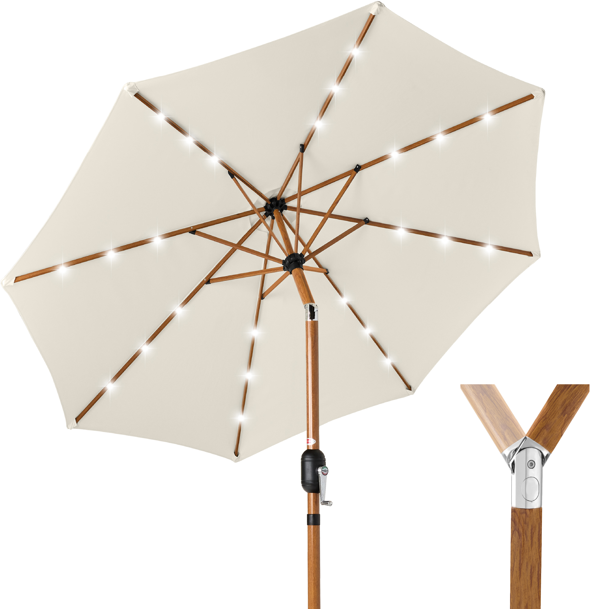 Best Choice Products 10ft Solar LED Lighted Outdoor Woodgrain Pattern Steel Market Patio Umbrella - Ivory