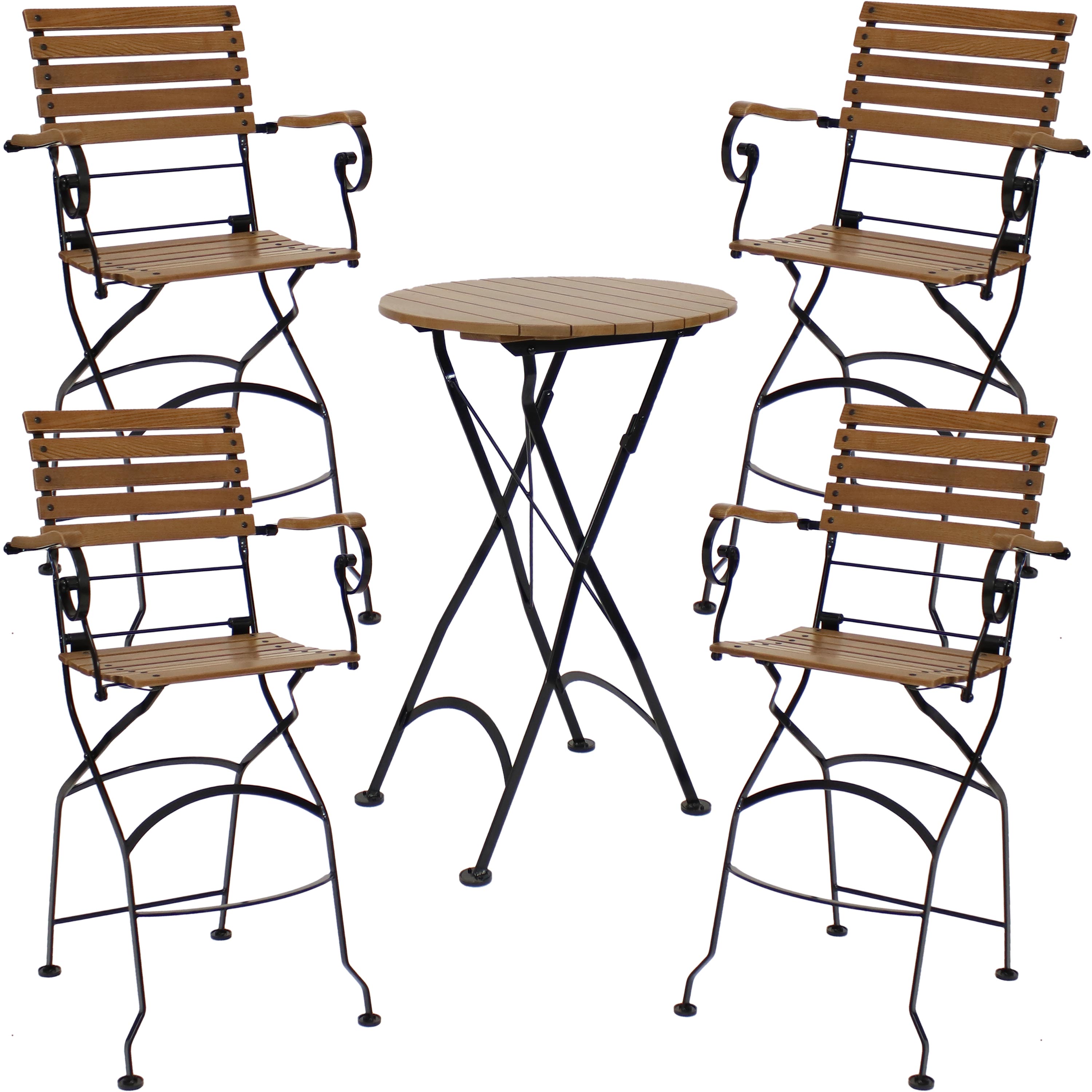 Sunnydaze Deluxe European Chestnut Wood 5-Piece Bar Height Folding Table and Bar Chair