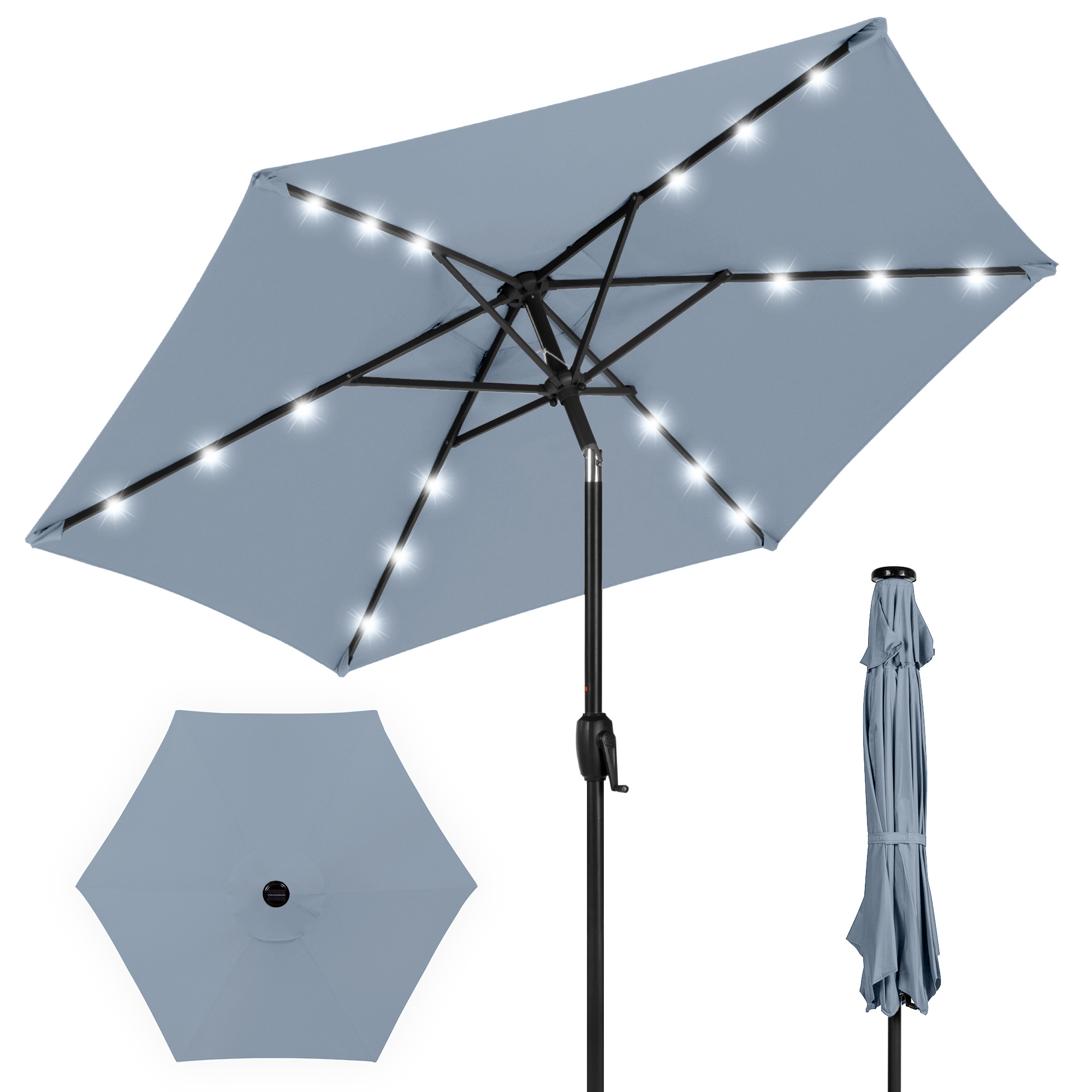 Best Choice Products 7.5ft Outdoor Solar Patio Umbrella for Deck, Pool w/ Tilt, Crank, LED Lights - Breeze Blue
