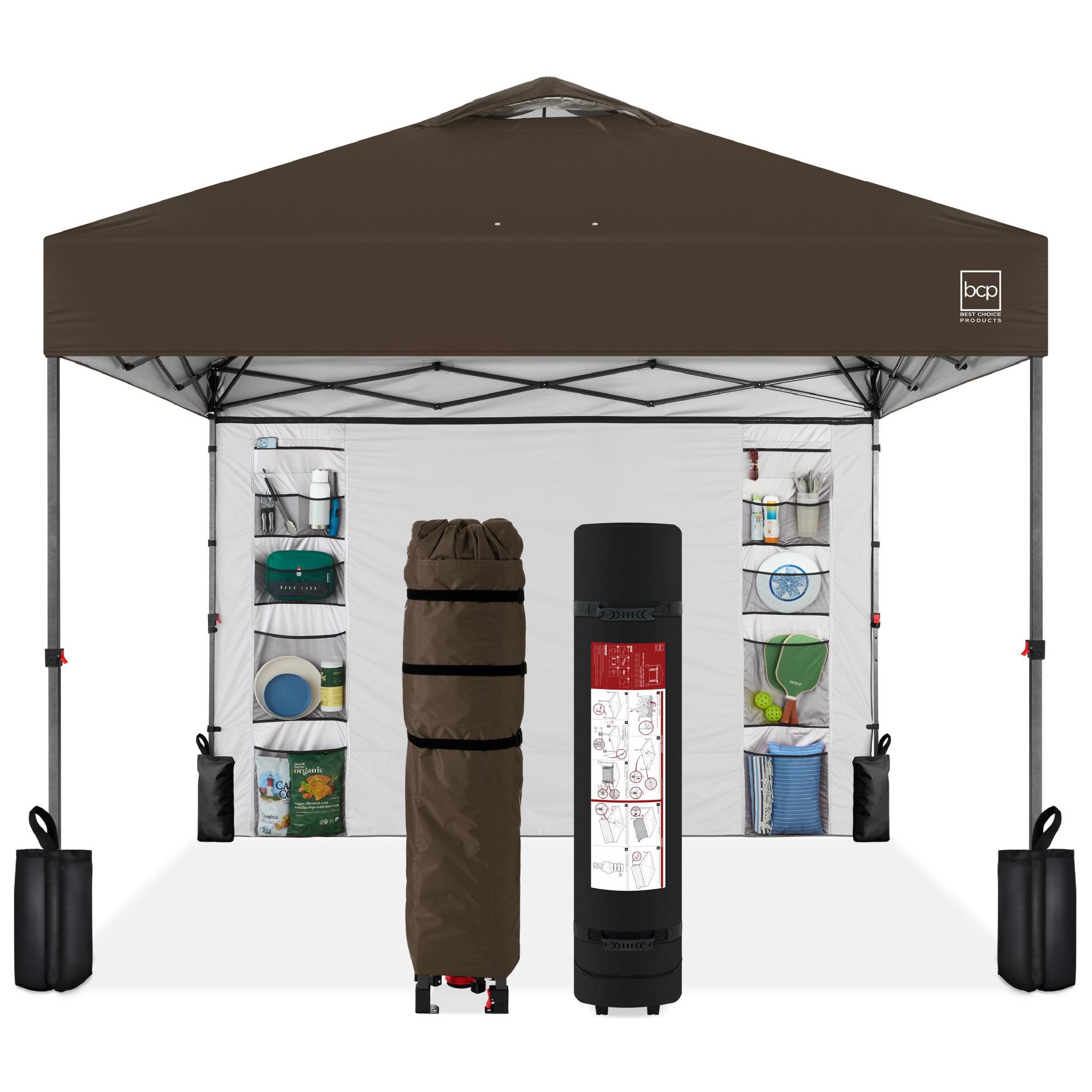 10x10ft Easy Setup Pop Up Canopy, Portable Tent w/ Side Wall, 1-Button Push, Case - Brown - Best Choice Products Online