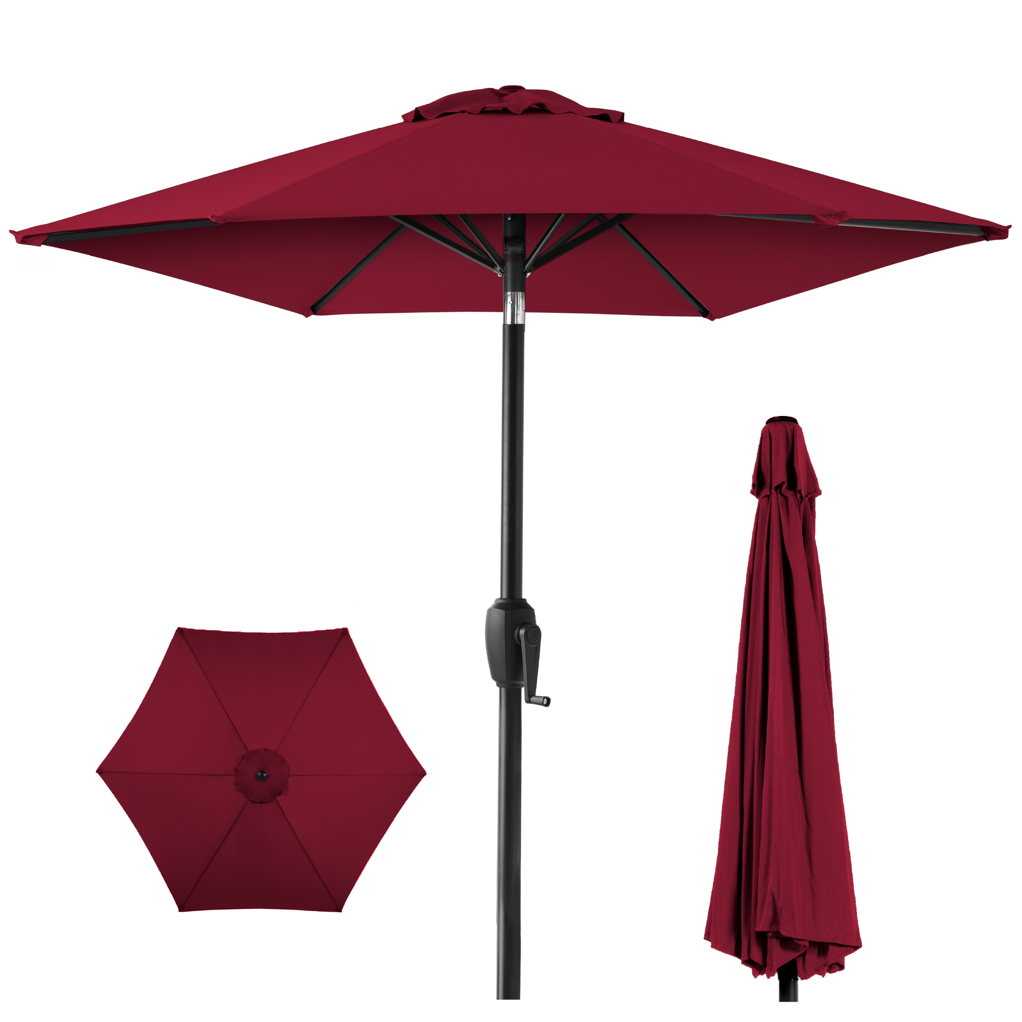 7.5ft Heavy-Duty Outdoor Market Patio Umbrella w/ Push Button Tilt, Easy Crank Lift - Burgundy | Best Choice Products Online
