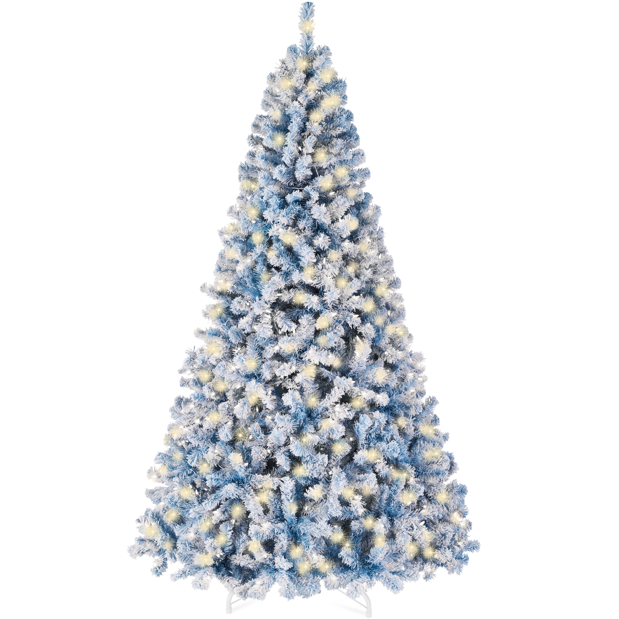 9ft Ice Blue Pre-Lit Christmas Pine Tree w/ Flocked Branches, 900 Warm-White Lights - Best Choice Products Online