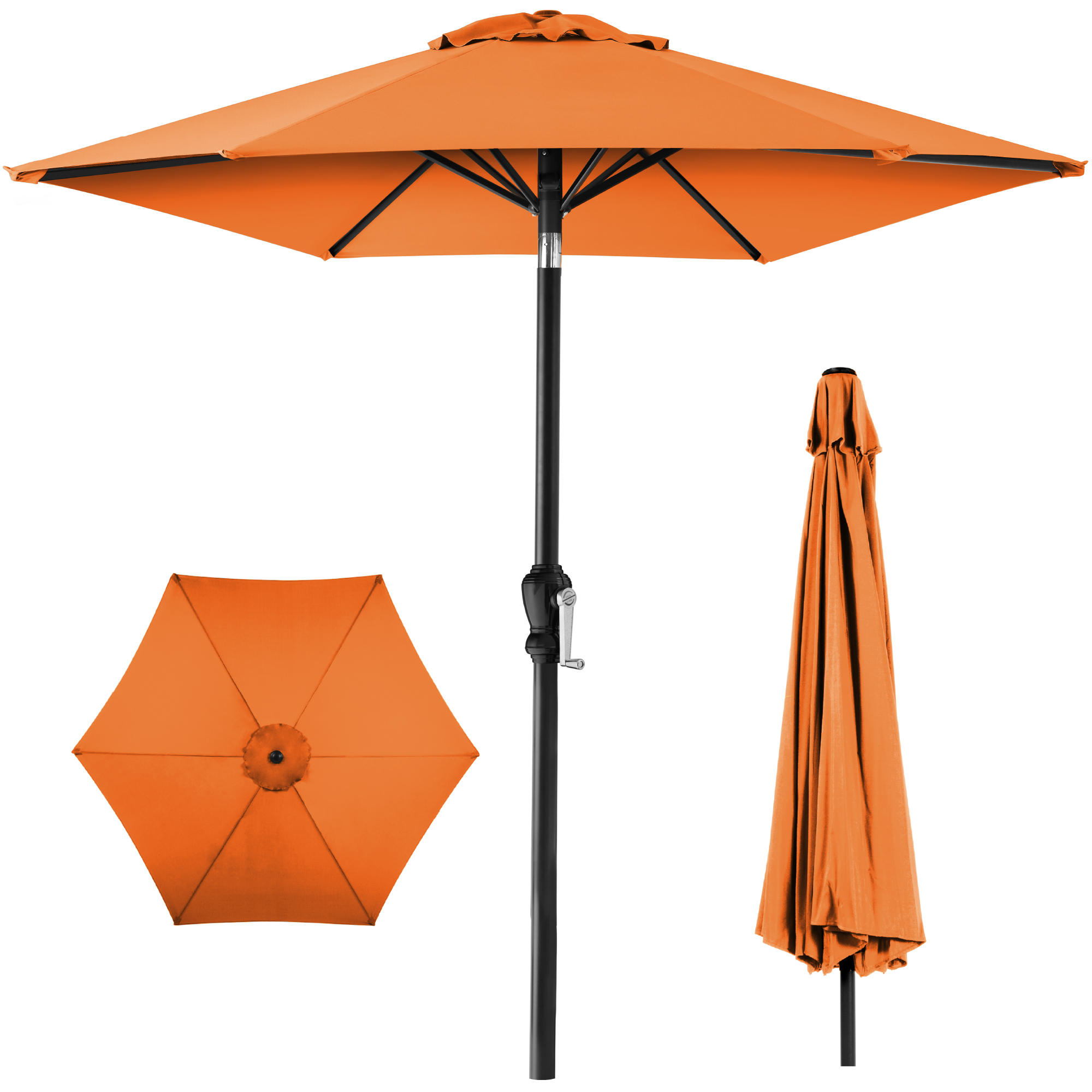10ft Outdoor Steel Market Patio Umbrella w/ Crank, Tilt Push Button, 6 Ribs - Orange - Best Choice Products Online